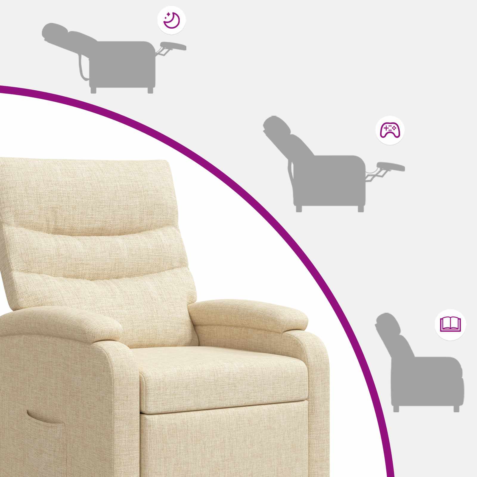 vidaXL Fotel recliner kremowy tkanina