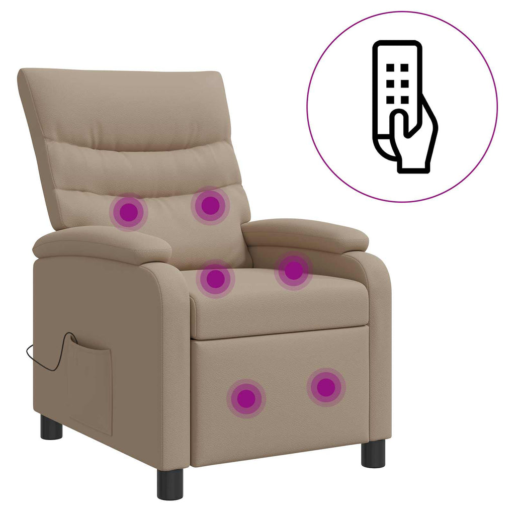 vidaXL Fotel masujący Cappuccino Ekoskóra
