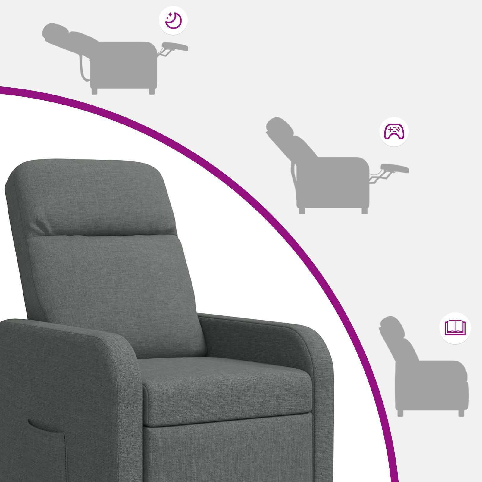 vidaXL Fotel recliner ciemnoszary tkanina