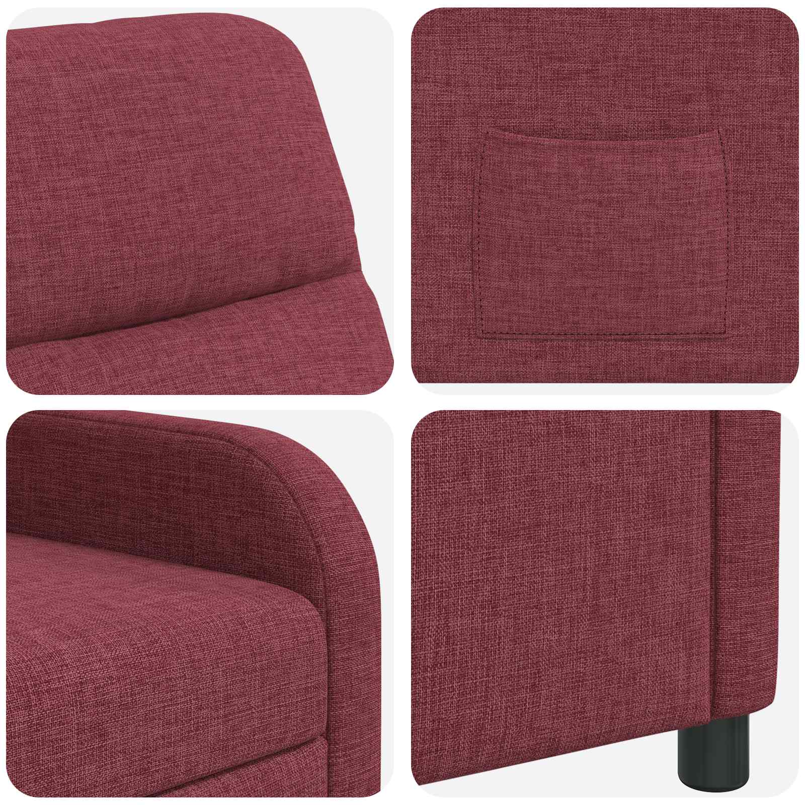 vidaXL Fotel recliner Czerwone wino tkanina
