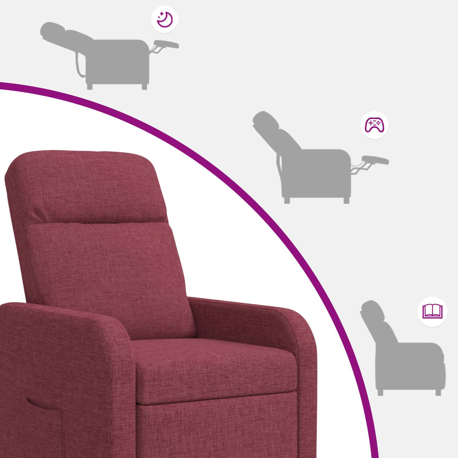 vidaXL Fotel recliner Czerwone wino tkanina