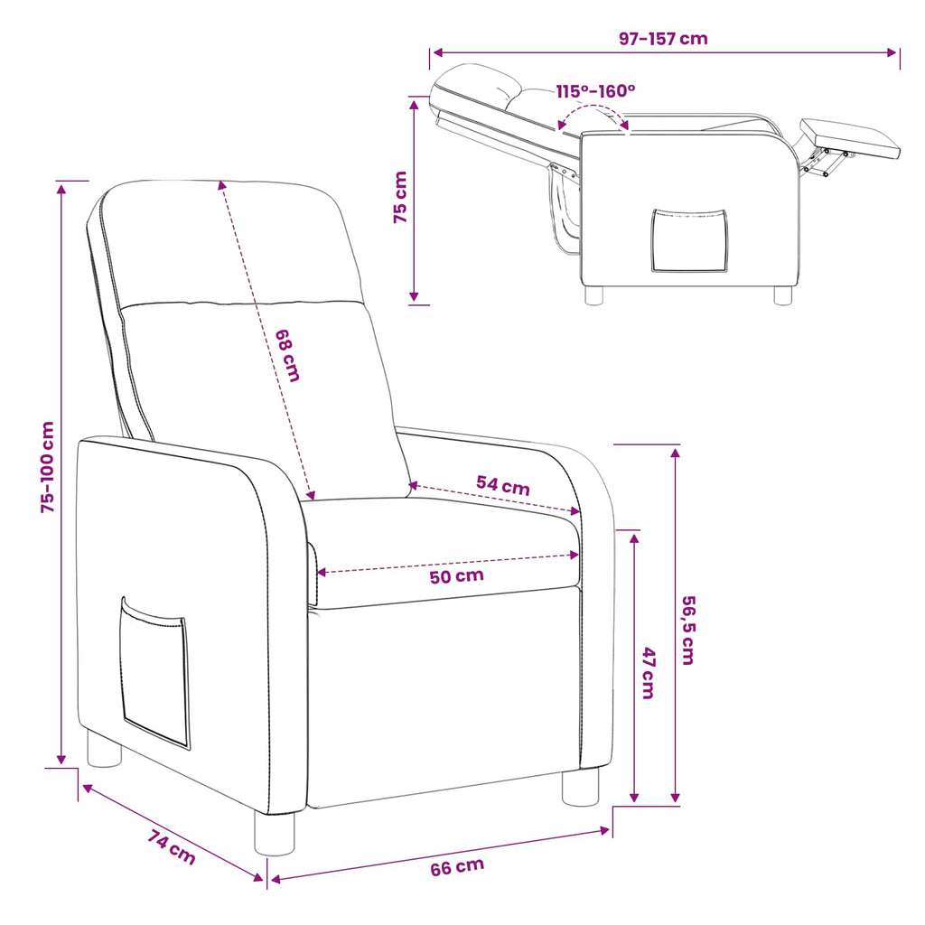 vidaXL Fotel recliner Ciemny brąz tkanina