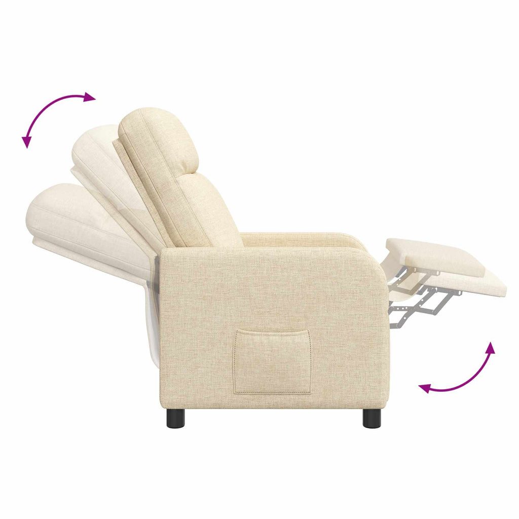 vidaXL Fotel recliner kremowy tkanina