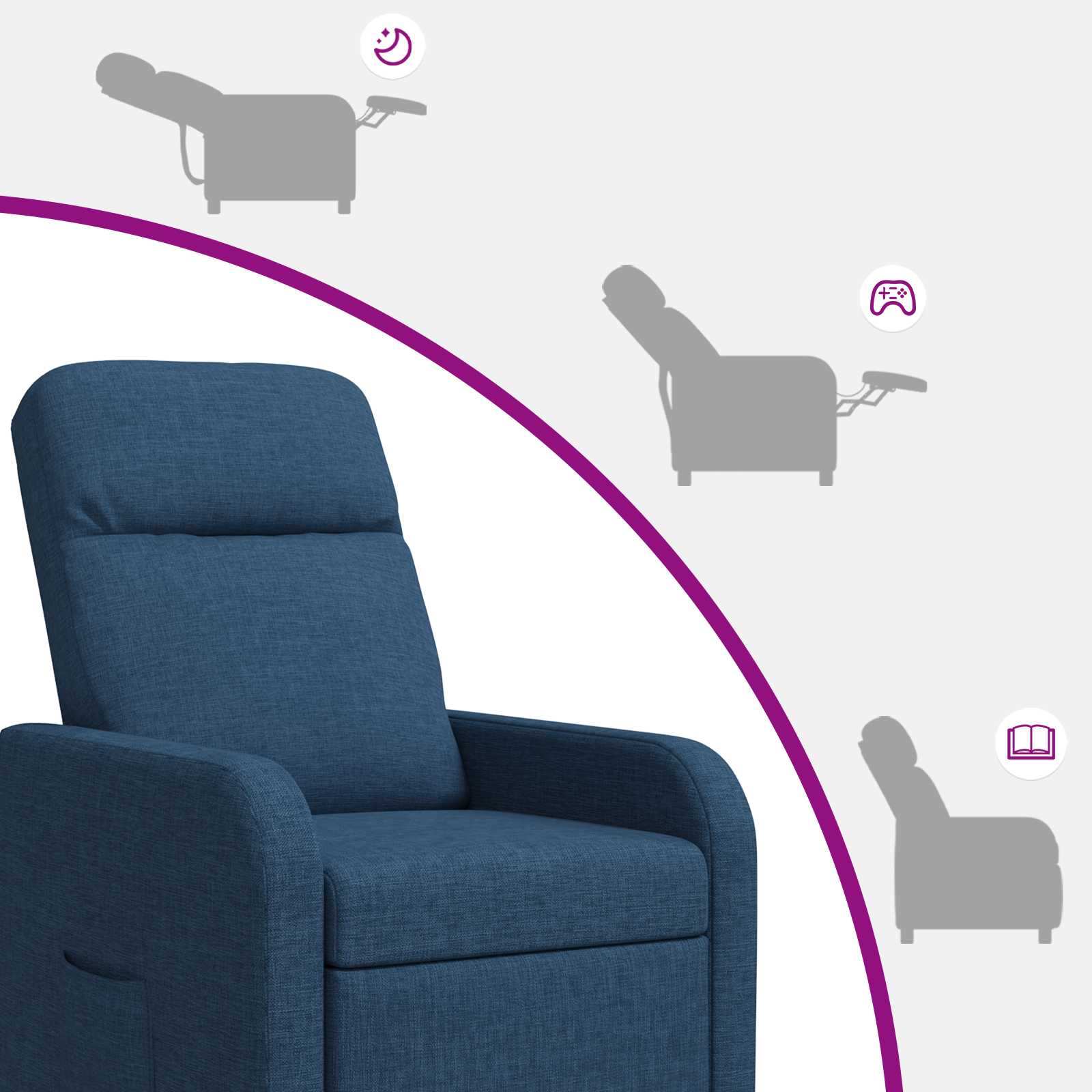 vidaXL Fotel recliner niebieski tkanina