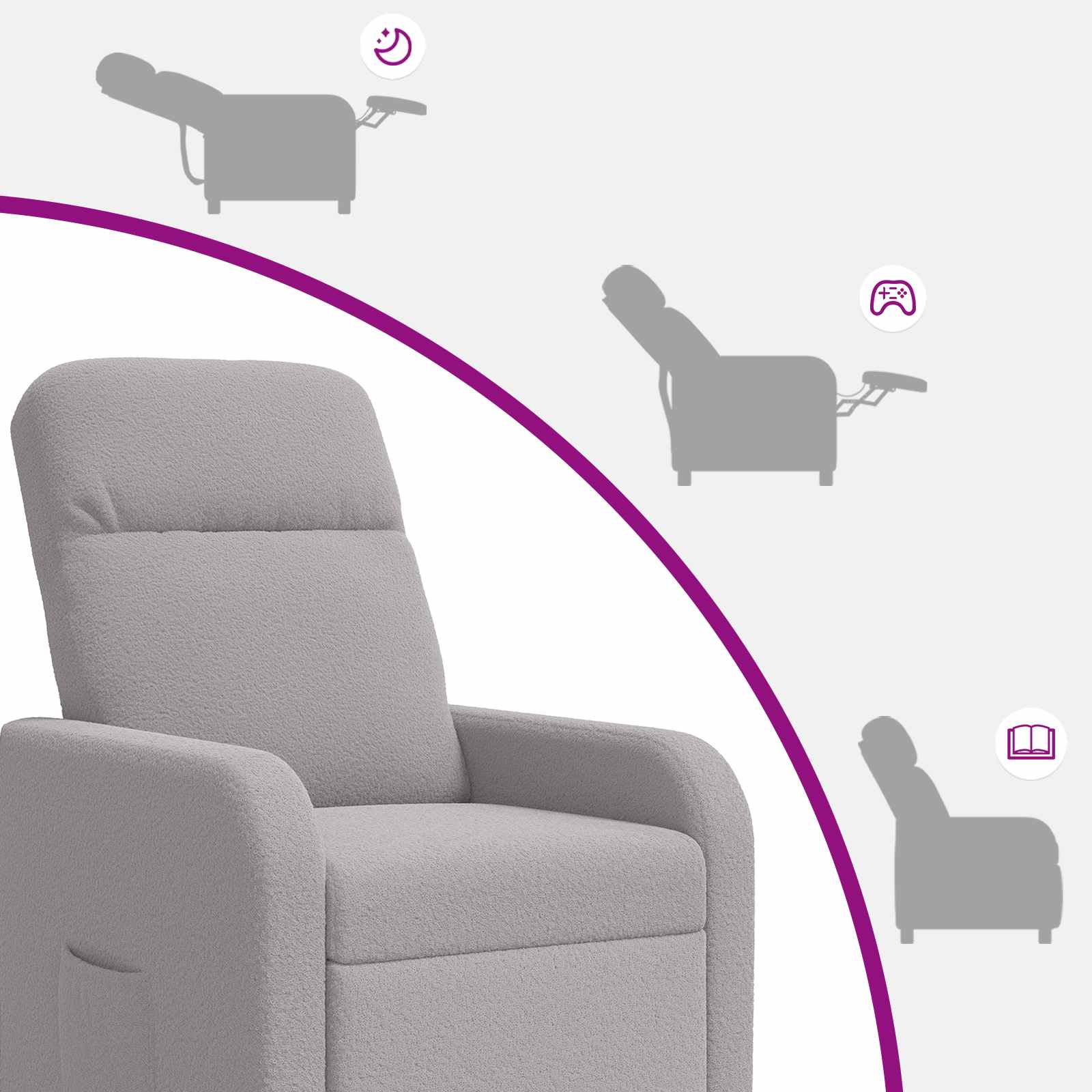 vidaXL Fotel recliner jasnoszary Bouclé