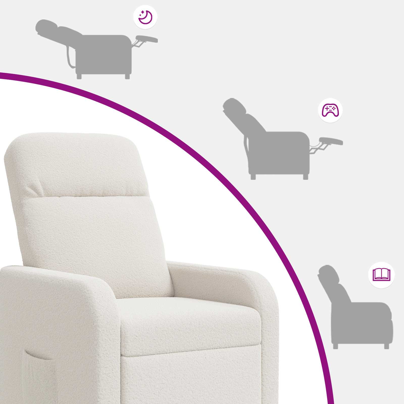 vidaXL Fotel recliner kremowy Bouclé