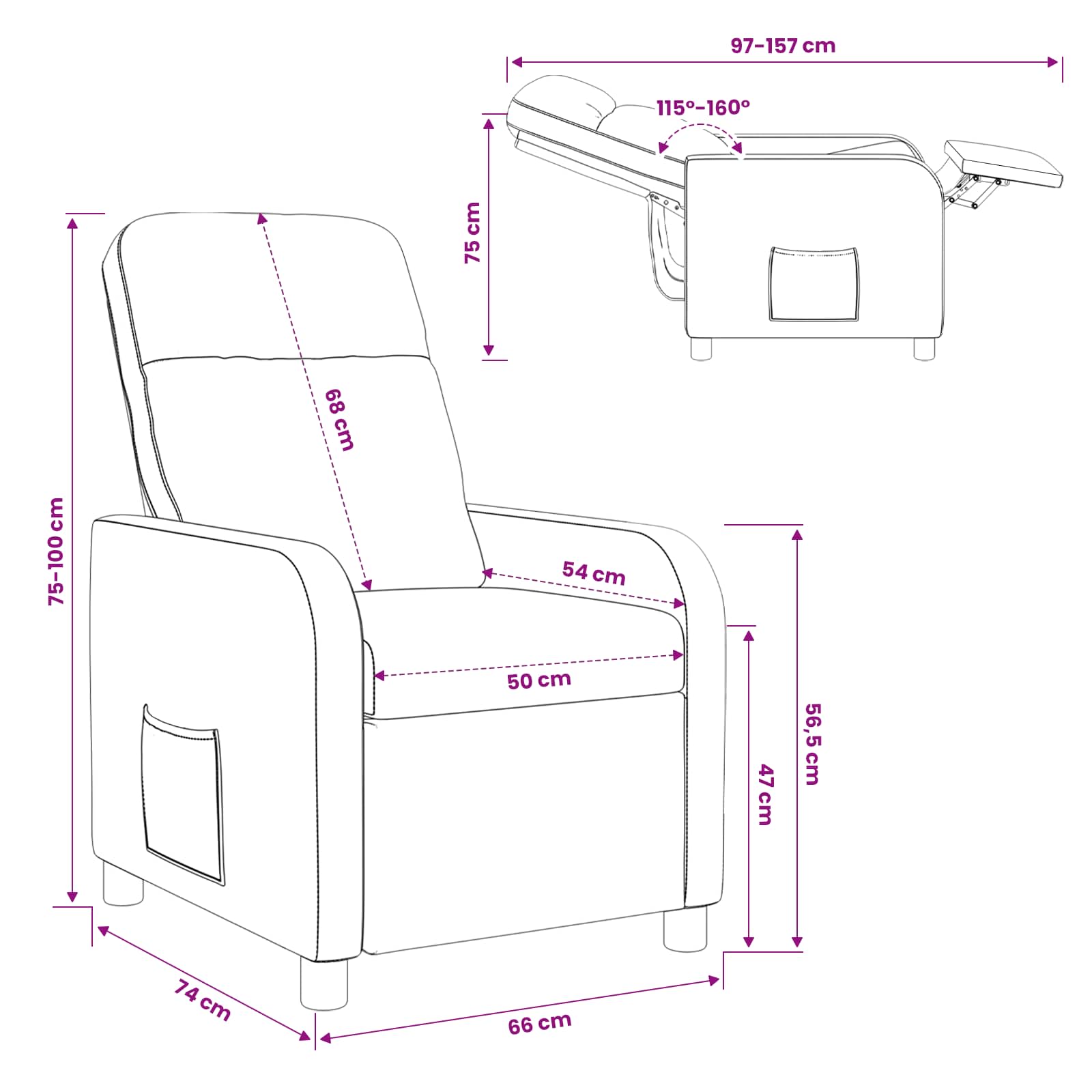 vidaXL Fotel recliner ciemnoszary Bouclé