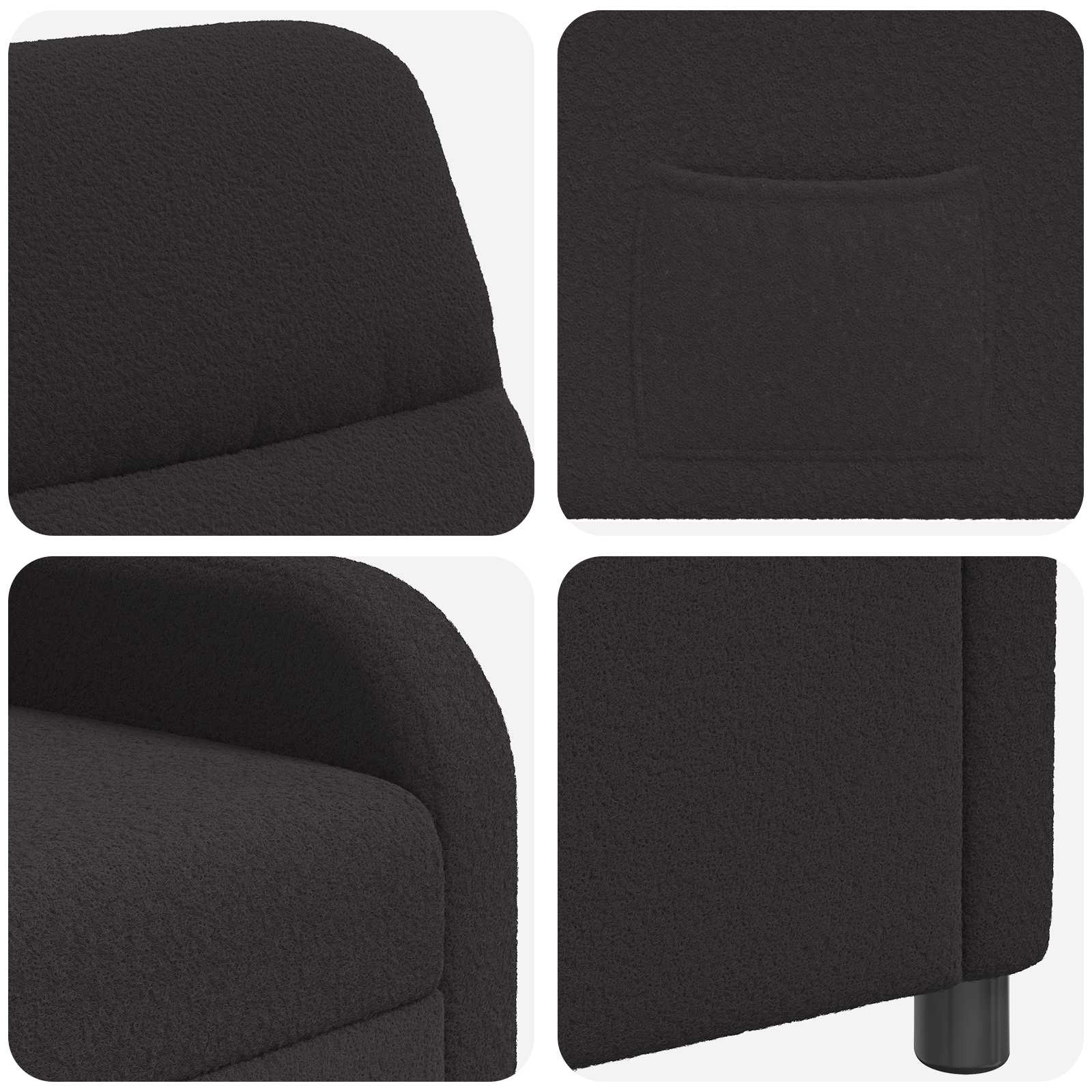 vidaXL Fotel recliner Czarny Bouclé