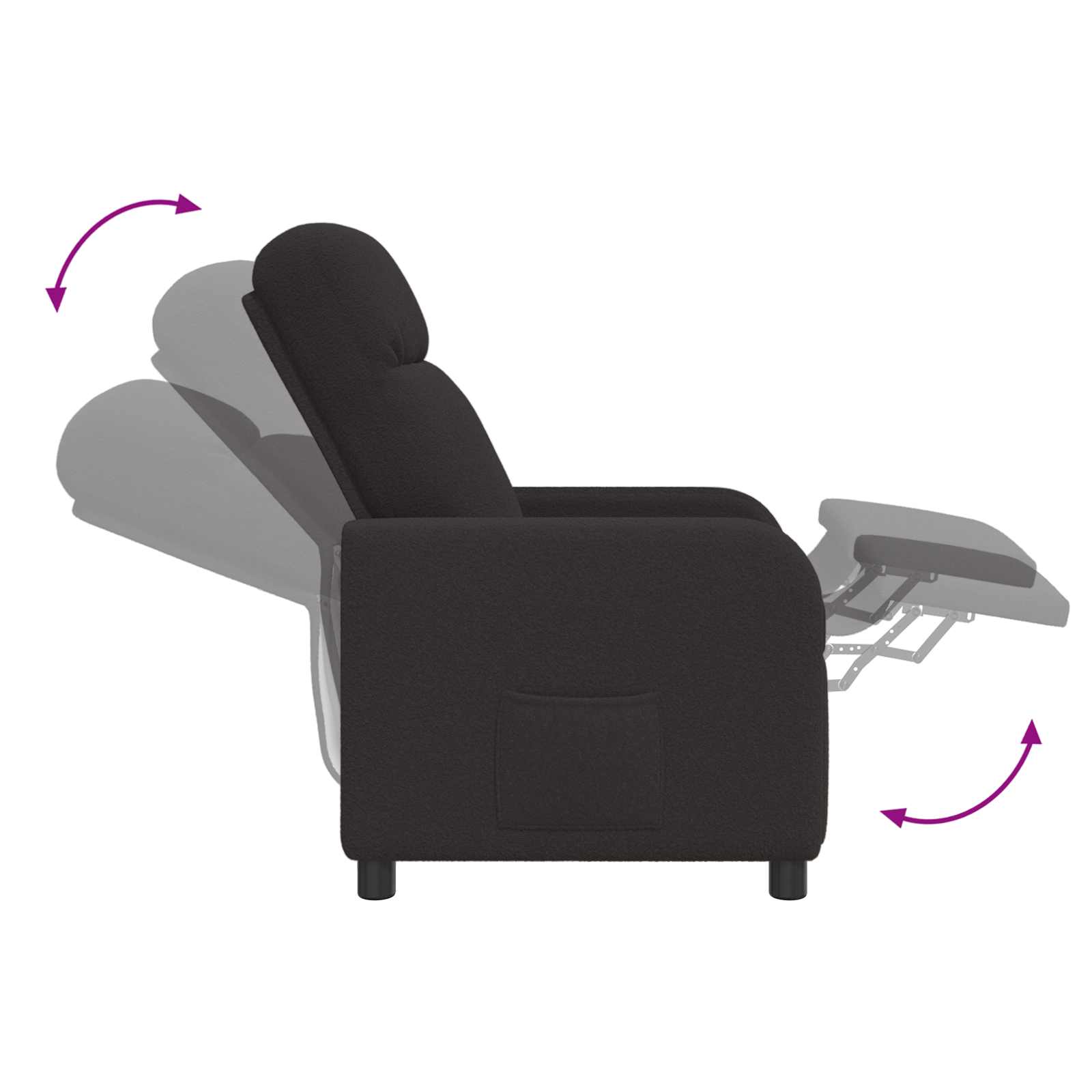 vidaXL Fotel recliner Czarny Bouclé