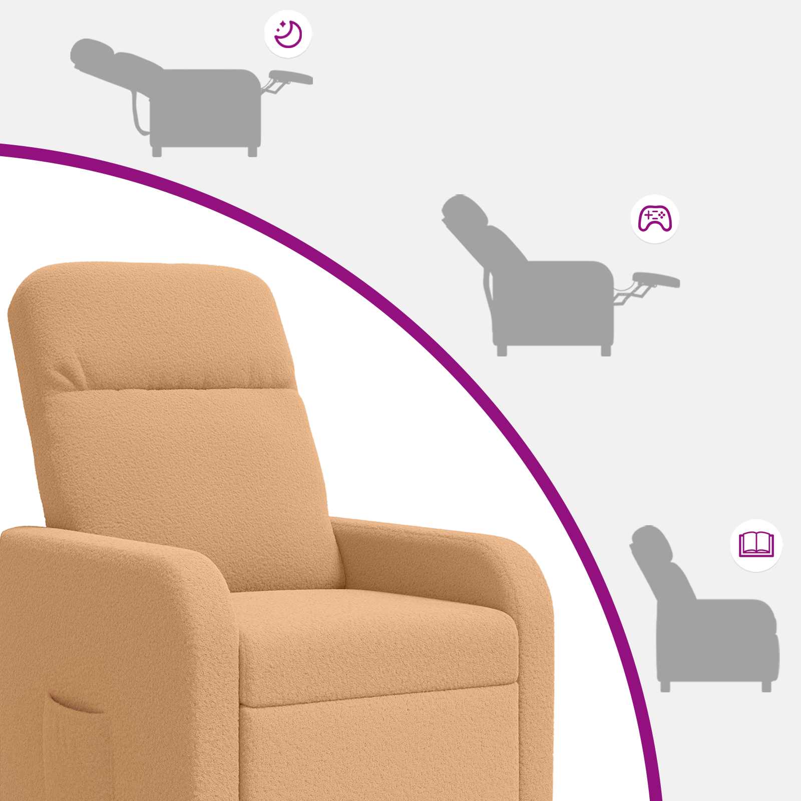 vidaXL Fotel recliner Beżowy Bouclé