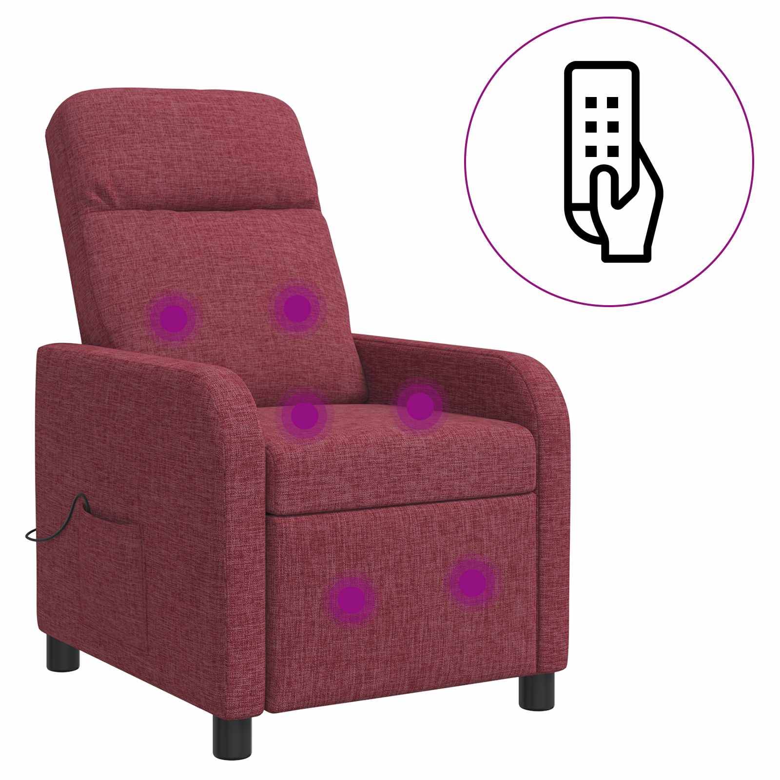 vidaXL Fotel masujący Czerwone wino tkanina
