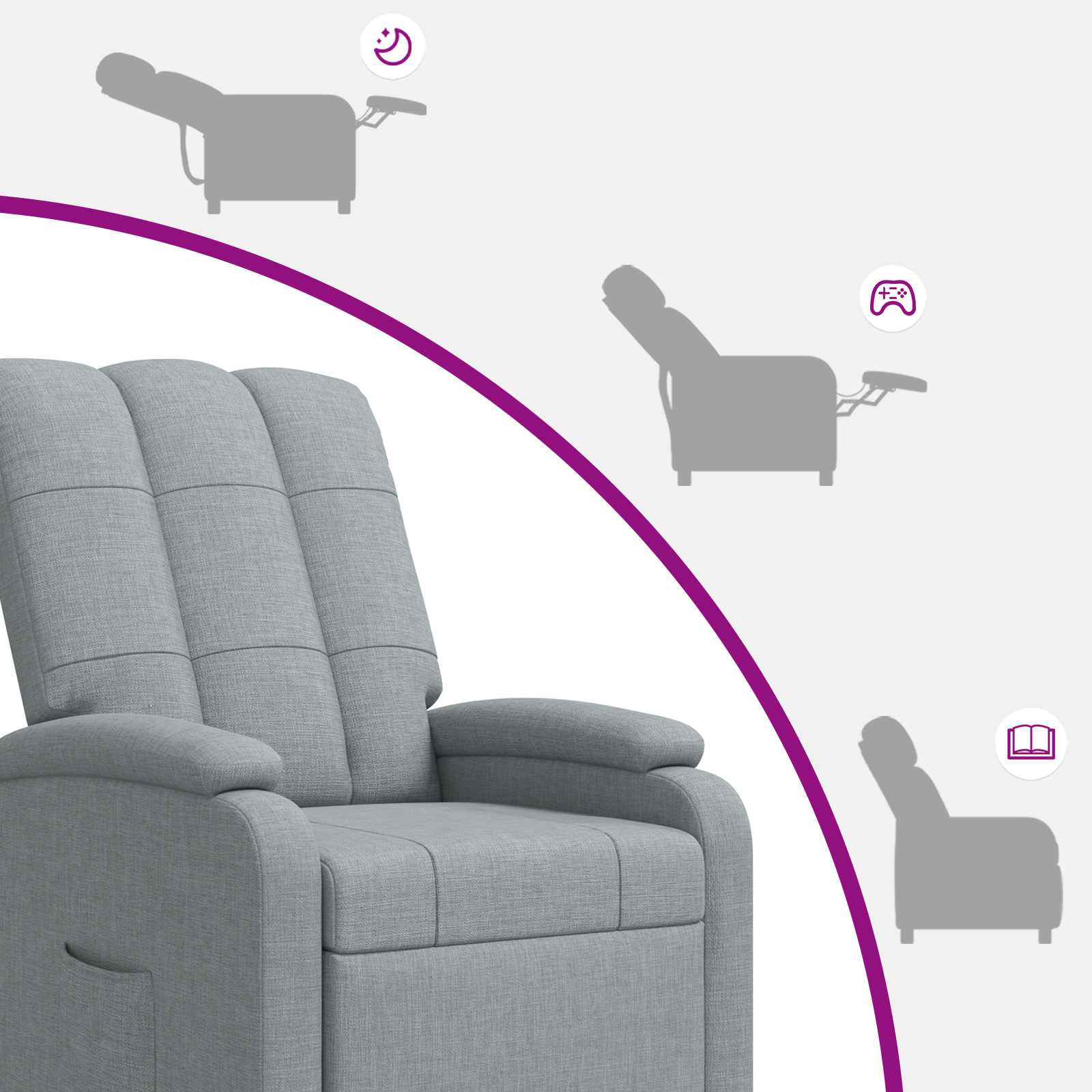 vidaXL Fotel recliner jasnoszary tkanina