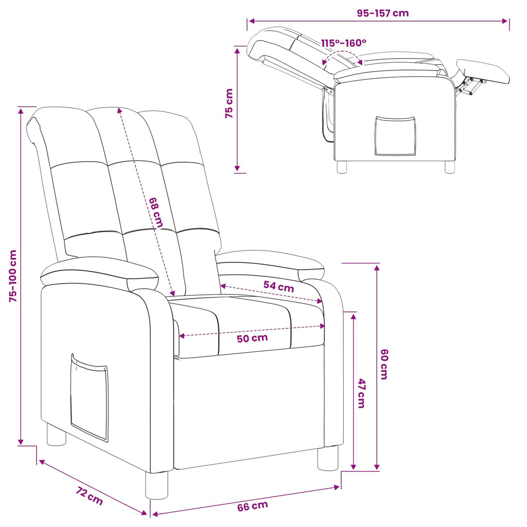 vidaXL Fotel recliner jasnoszary tkanina