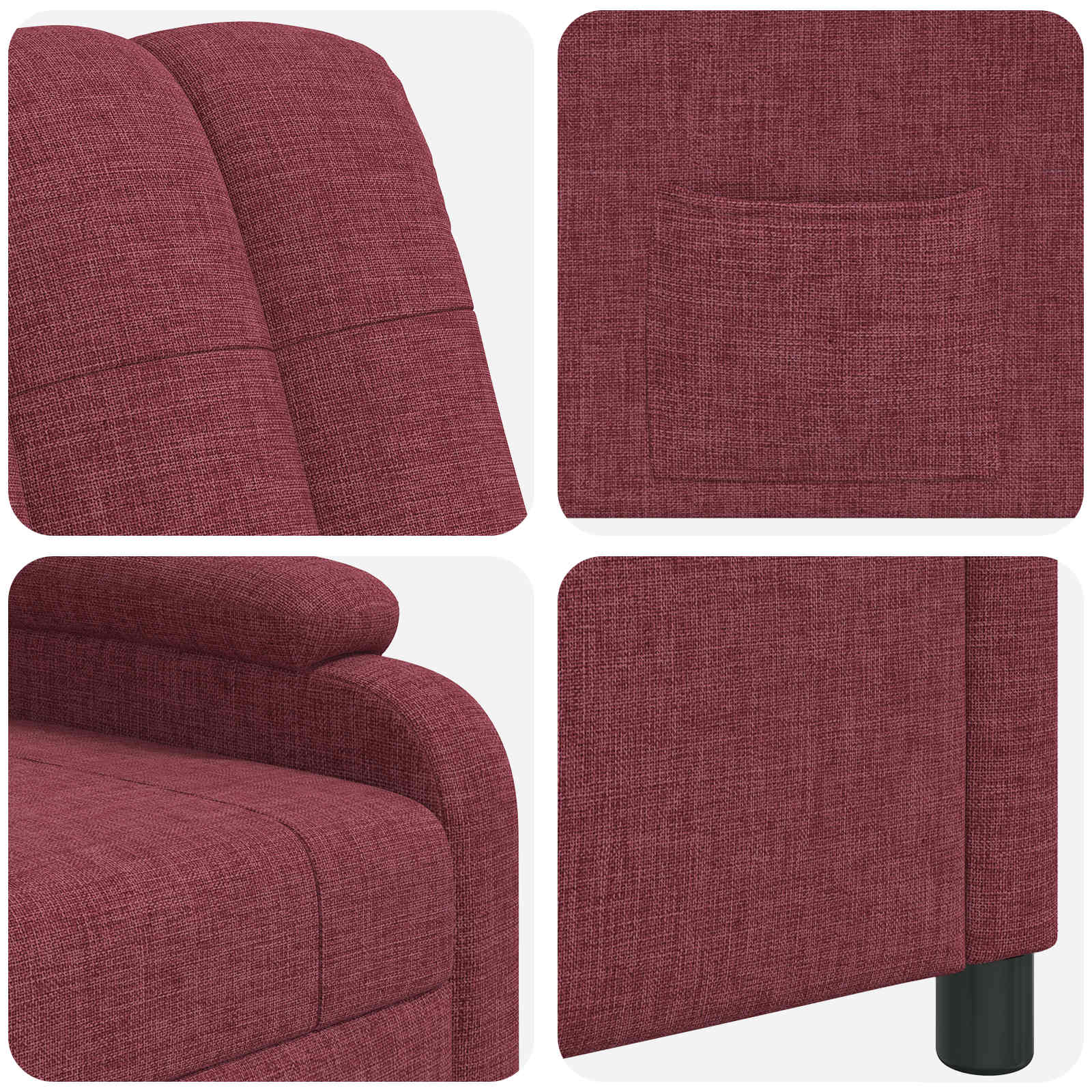 vidaXL Fotel recliner Czerwone wino tkanina