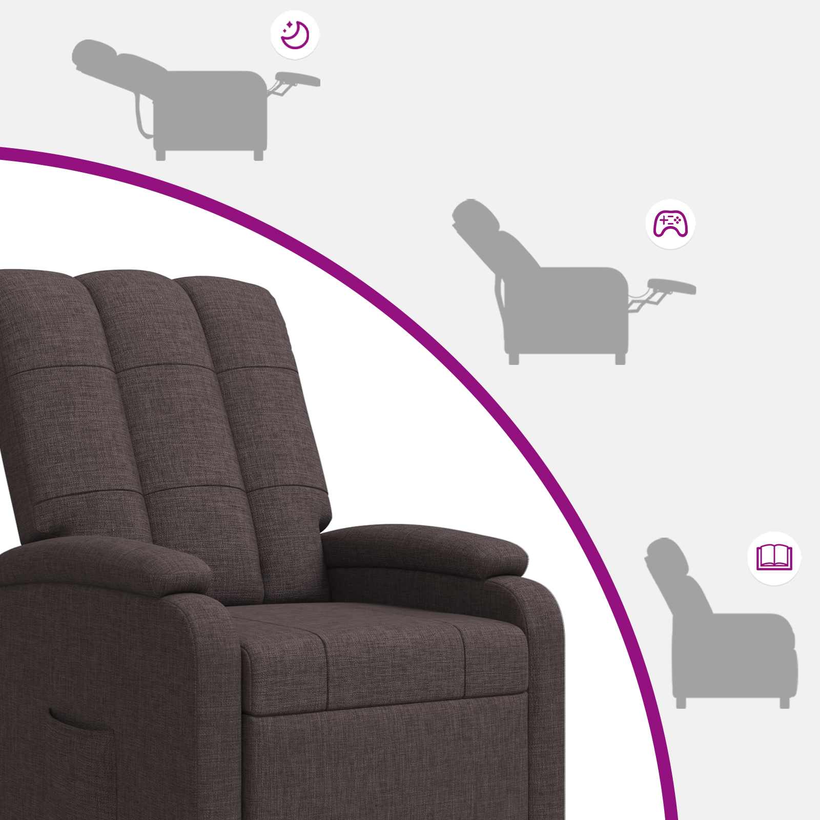 vidaXL Fotel recliner Ciemny brąz tkanina