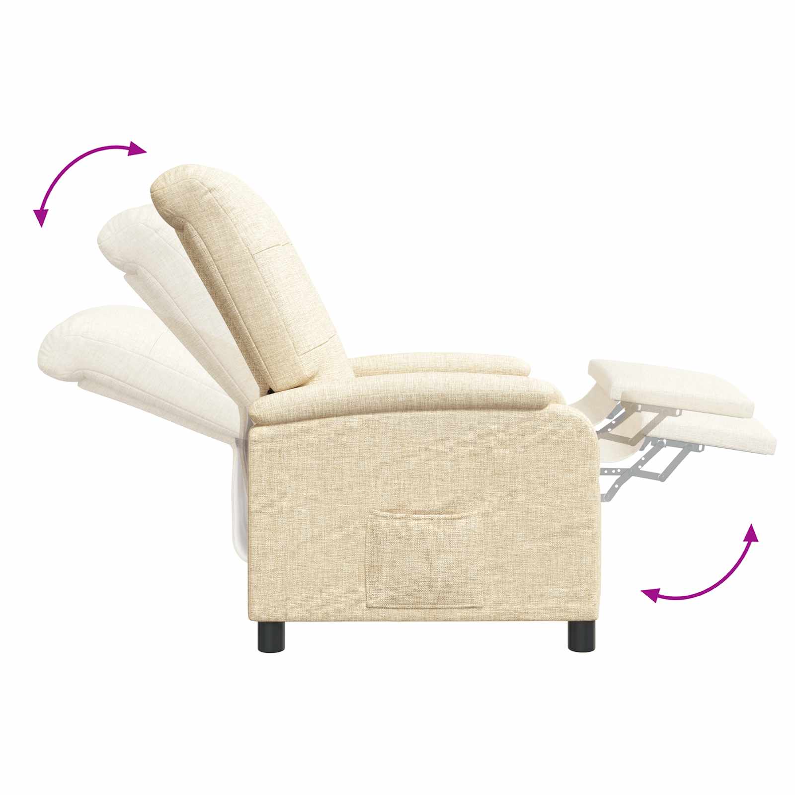 vidaXL Fotel recliner kremowy tkanina