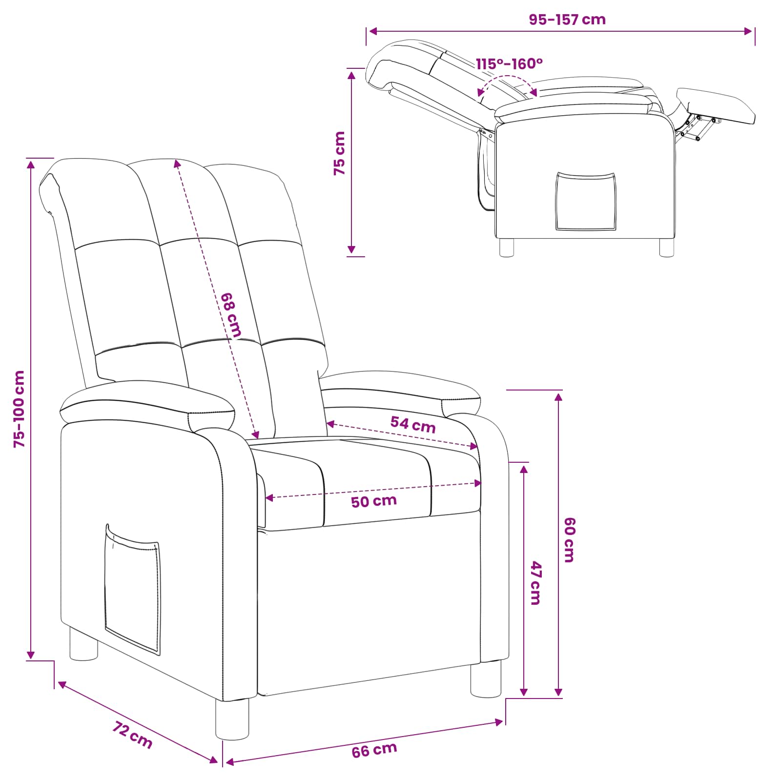 vidaXL Fotel recliner Szary chmur tkanina