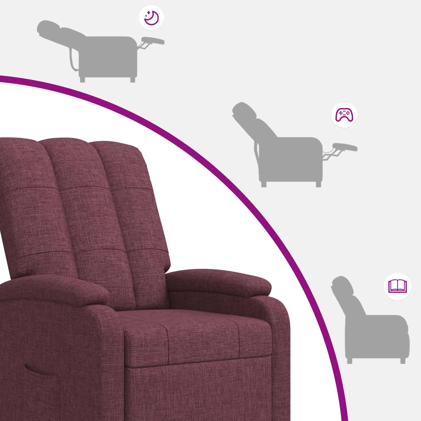 vidaXL Fotel recliner Fioletowy tkanina