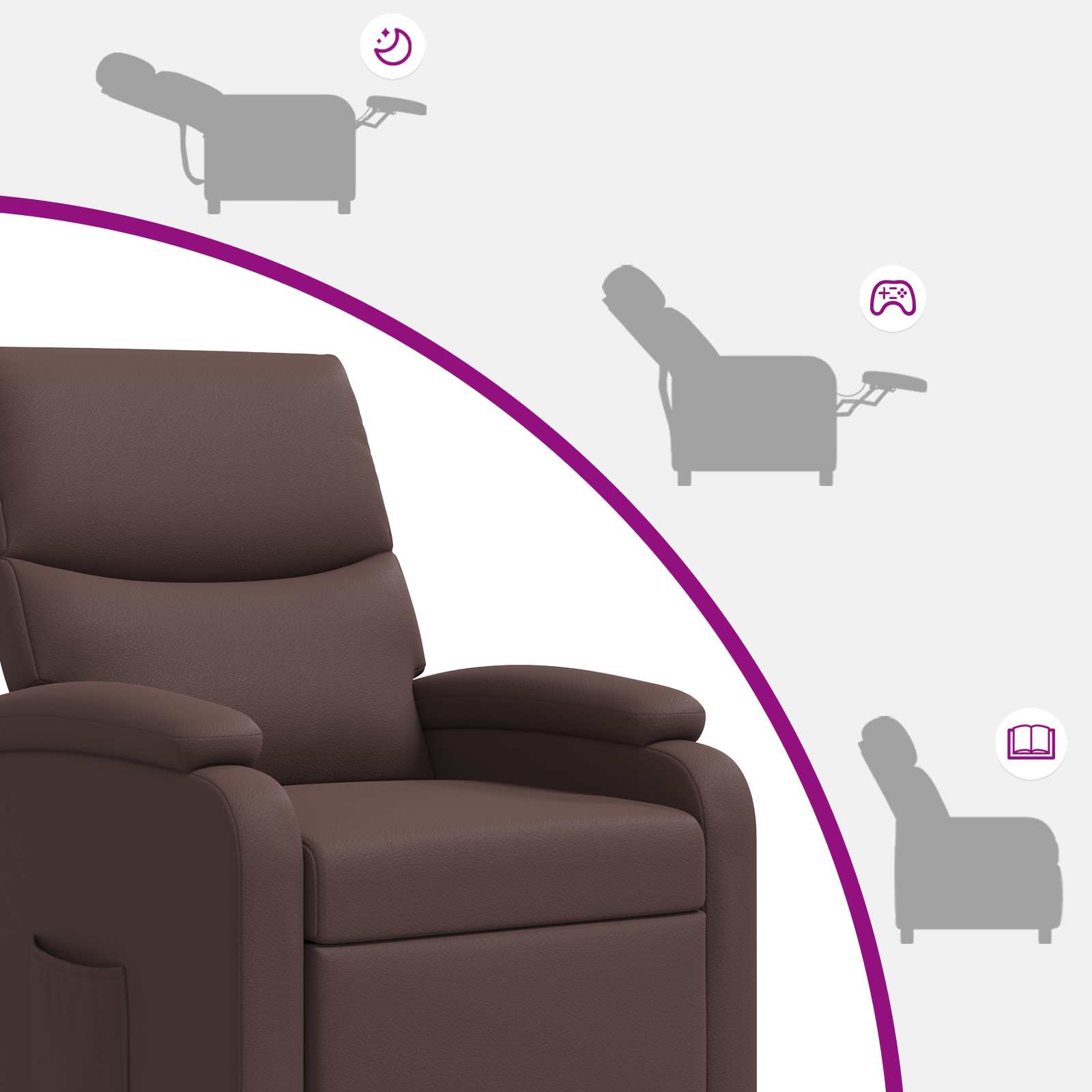 vidaXL Fotel recliner brązowy Ekoskóra