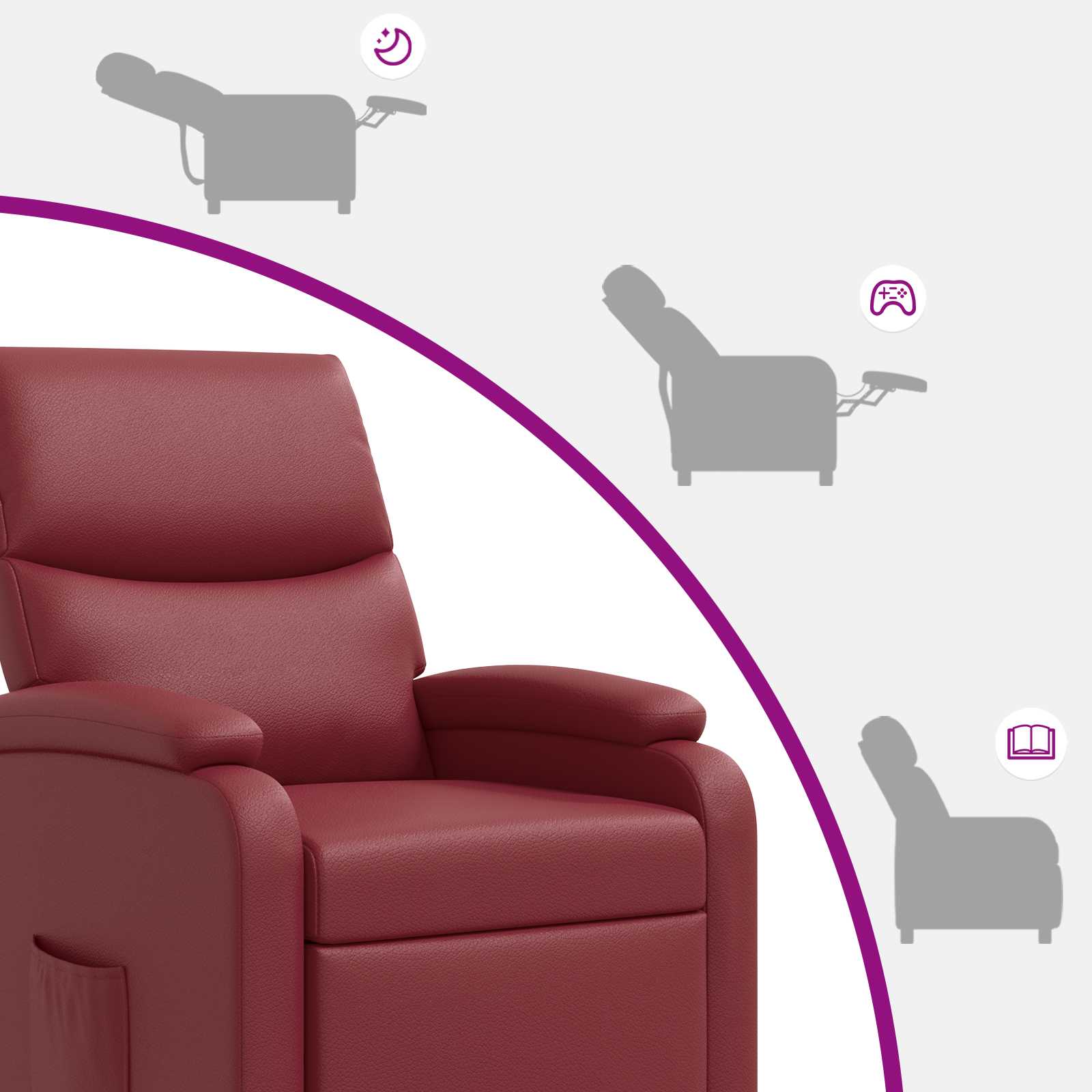 vidaXL Fotel recliner Czerwone wino Ekoskóra