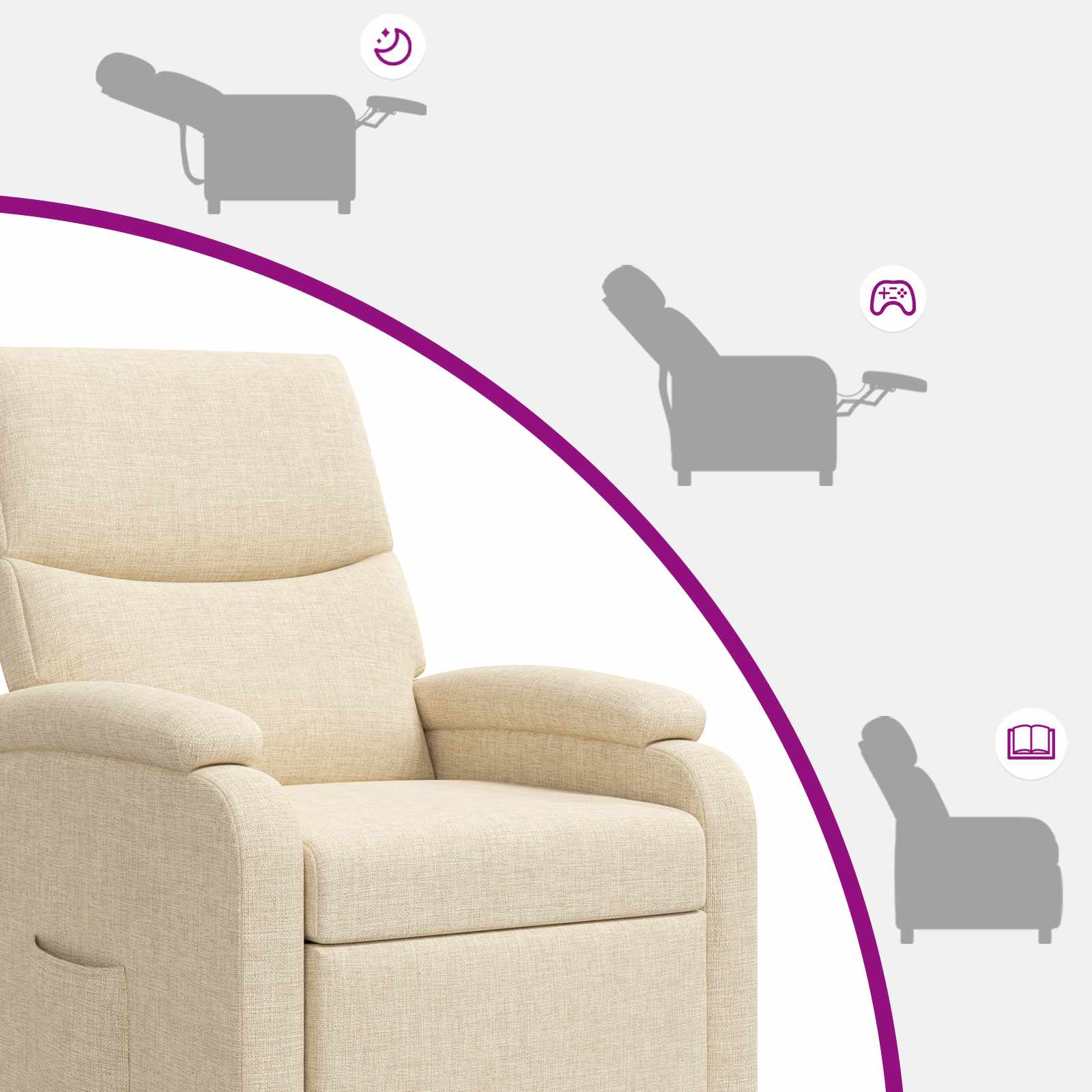 vidaXL Fotel recliner kremowy tkanina