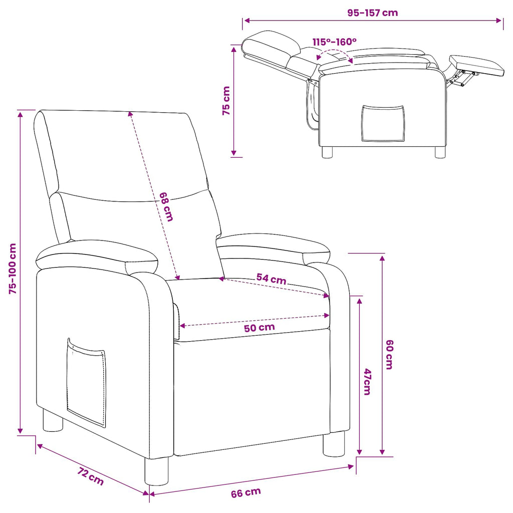 vidaXL Fotel recliner kremowy tkanina