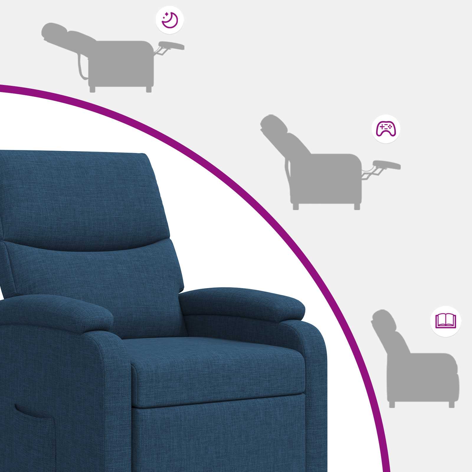 vidaXL Fotel recliner niebieski tkanina