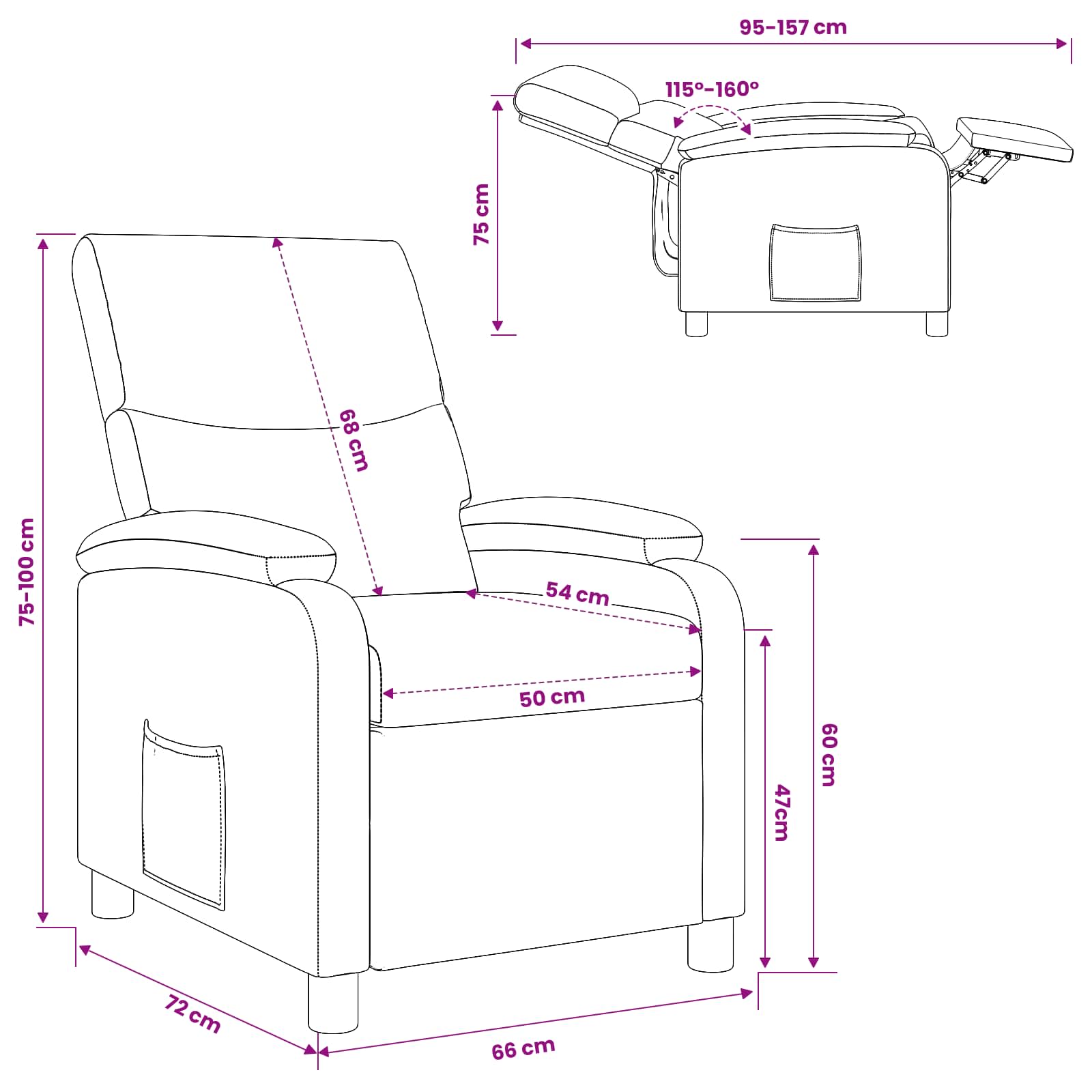 vidaXL Fotel recliner Szary chmur tkanina