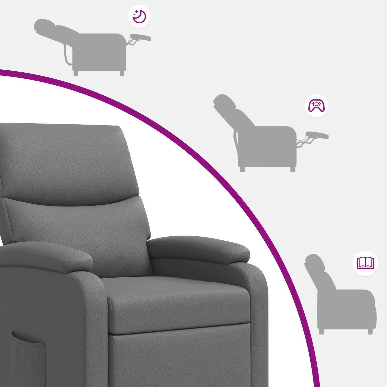 vidaXL Fotel masujący Szary Ekoskóra