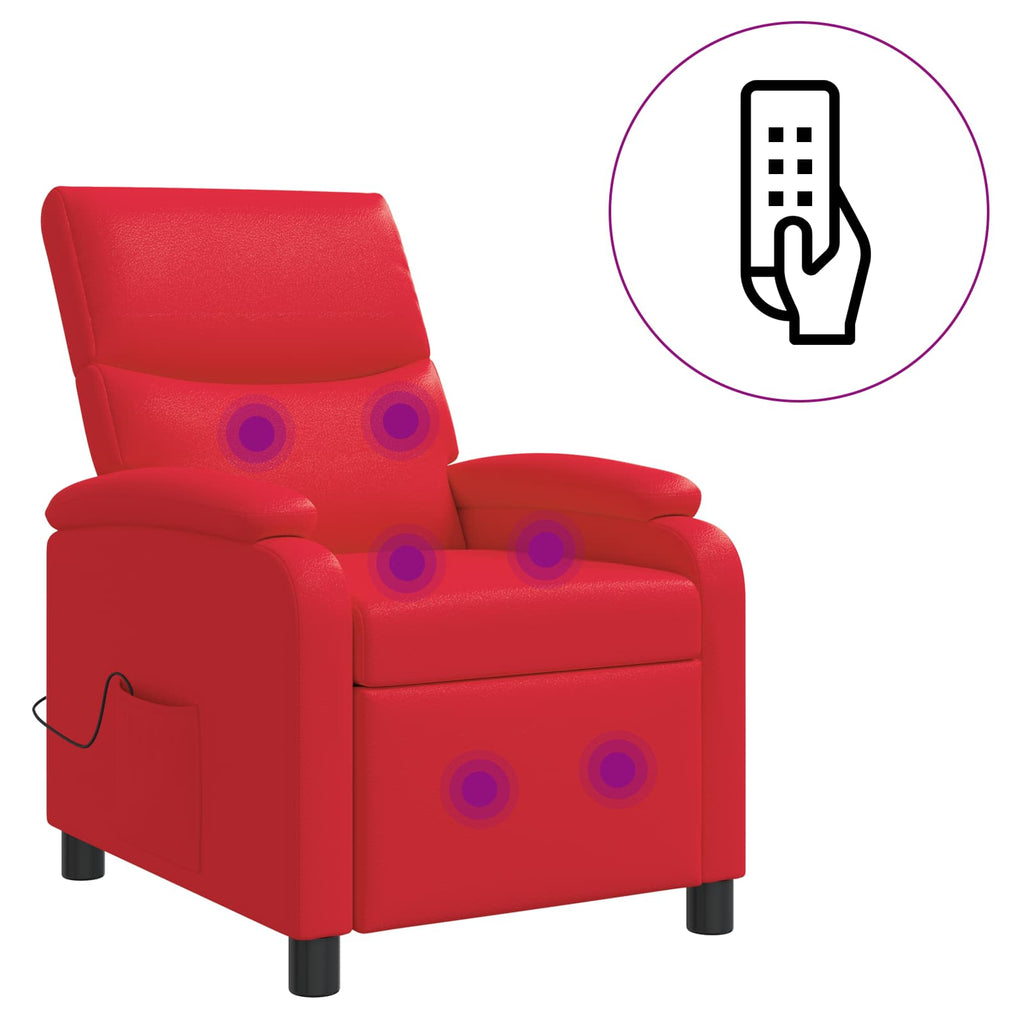 vidaXL Fotel masujący czerwony Ekoskóra