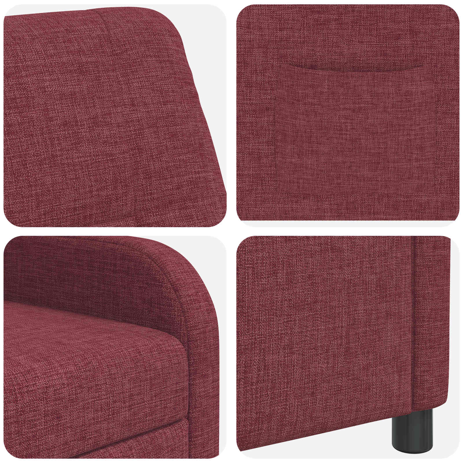 vidaXL Fotel recliner Czerwone wino tkanina
