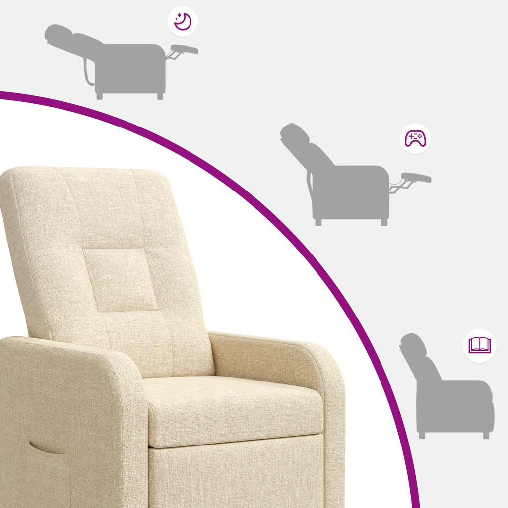vidaXL Fotel recliner kremowy tkanina