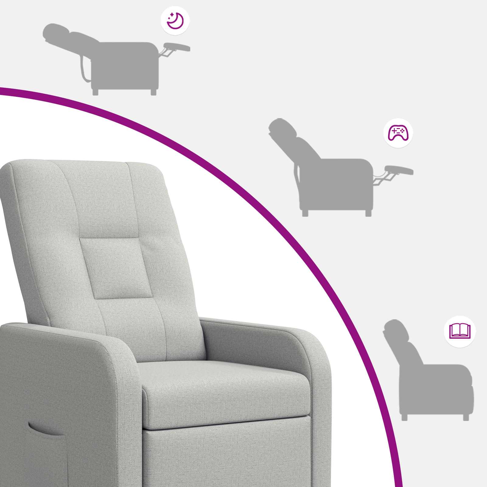 vidaXL Fotel recliner Szary chmur tkanina