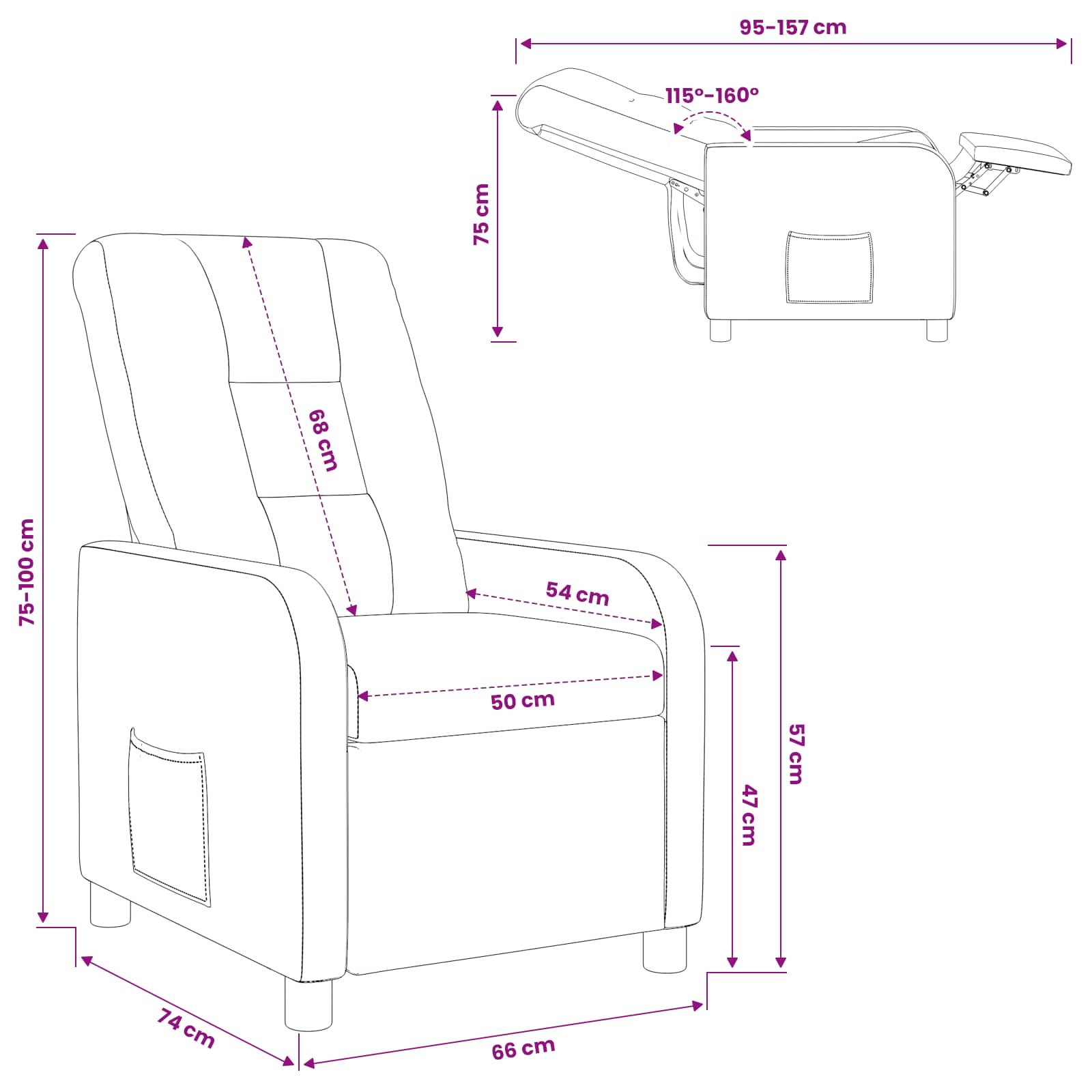 vidaXL Fotel recliner Fioletowy tkanina