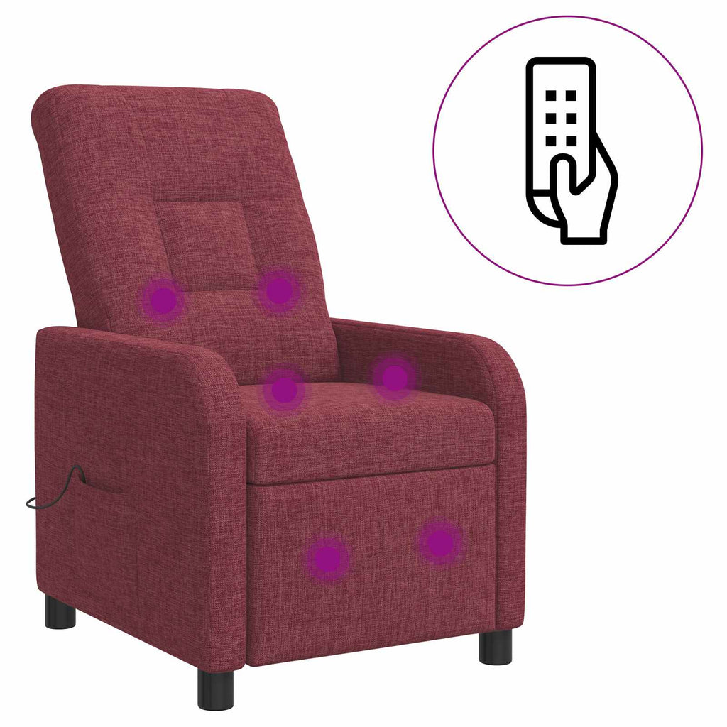 vidaXL Fotel masujący Czerwone wino tkanina