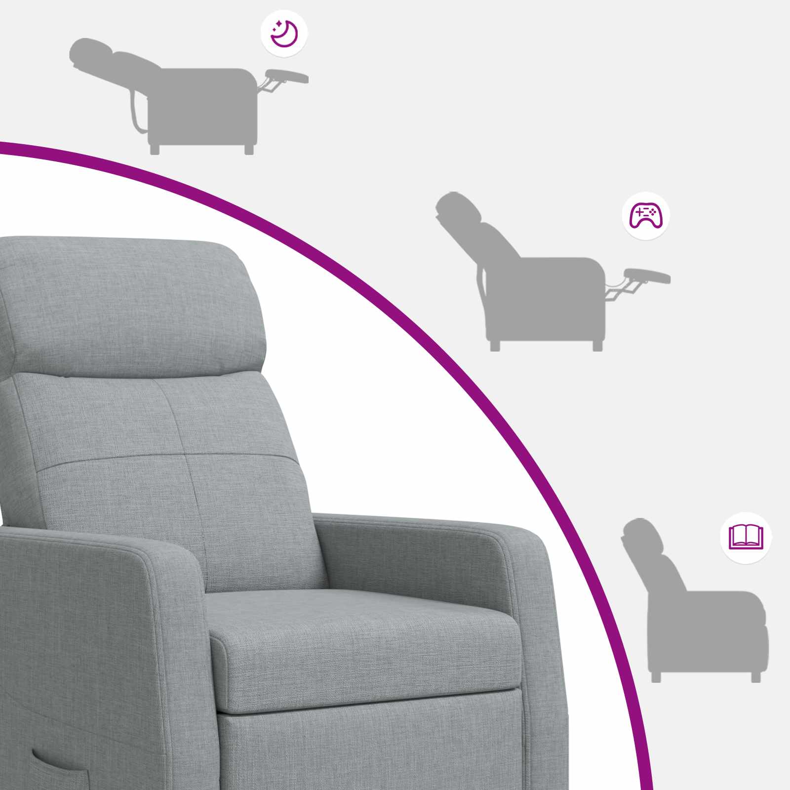 vidaXL Fotel recliner jasnoszary tkanina