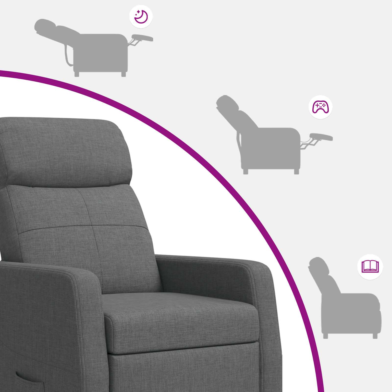 vidaXL Fotel recliner ciemnoszary tkanina