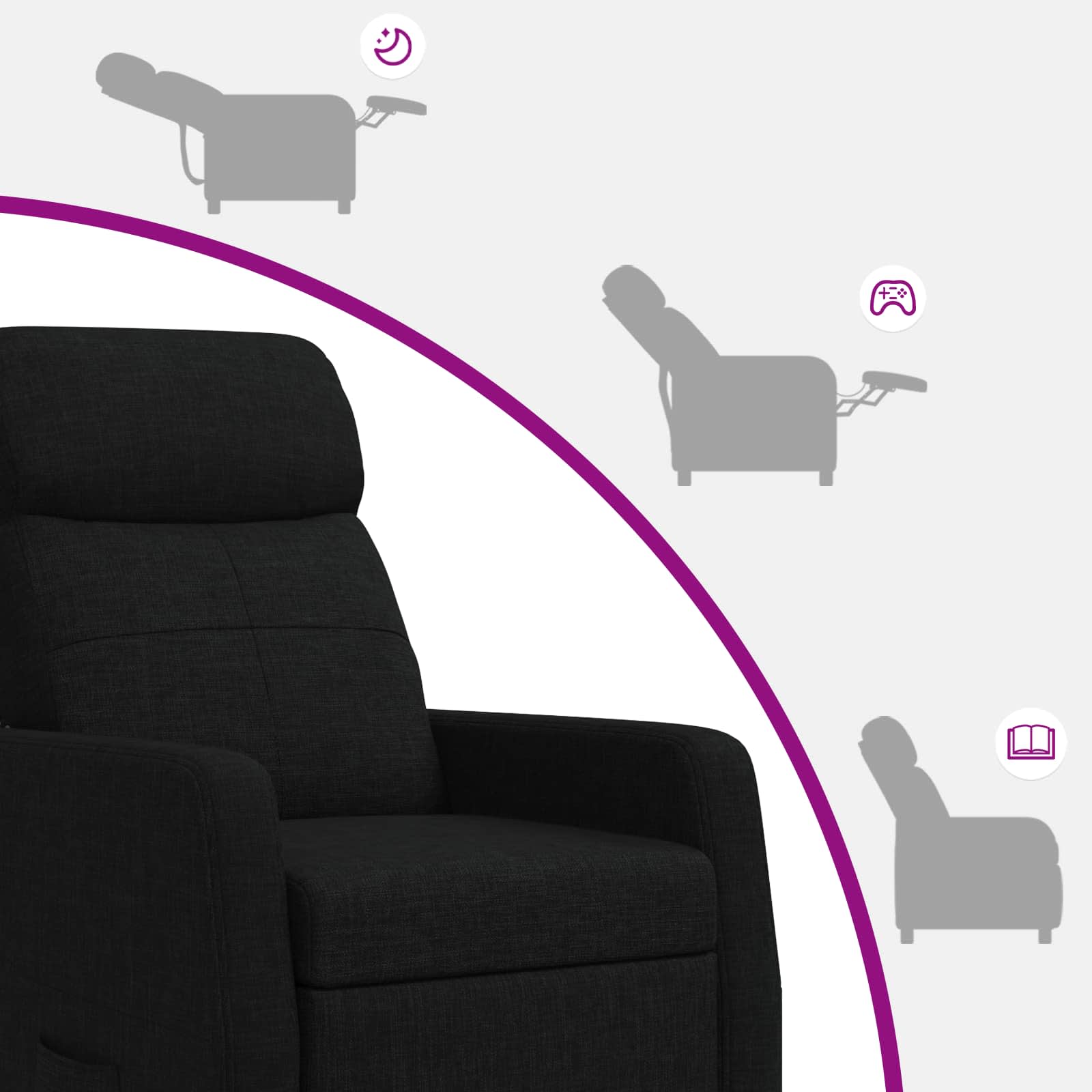 vidaXL Fotel recliner Czarny tkanina