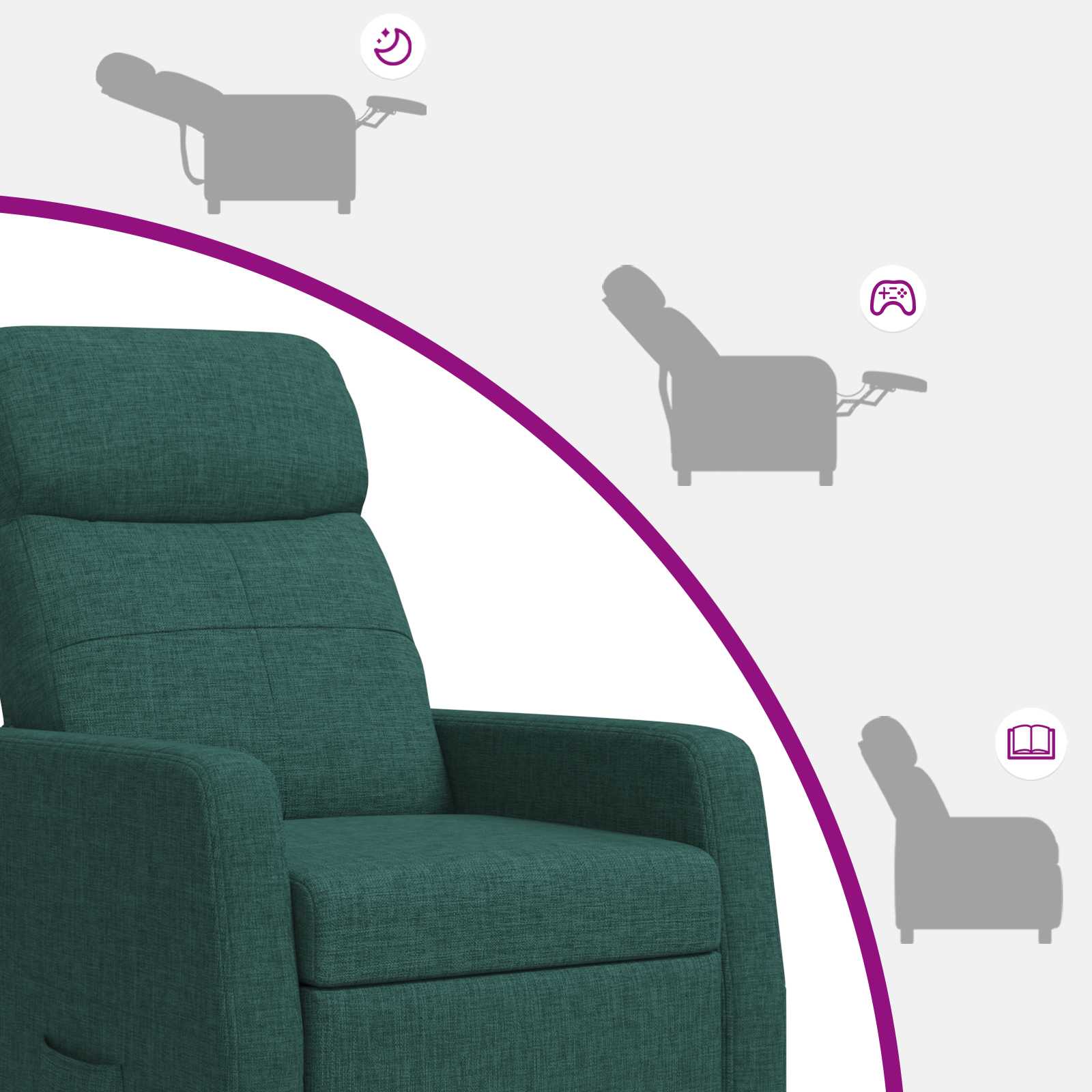 vidaXL Fotel recliner Ciemnozielony tkanina