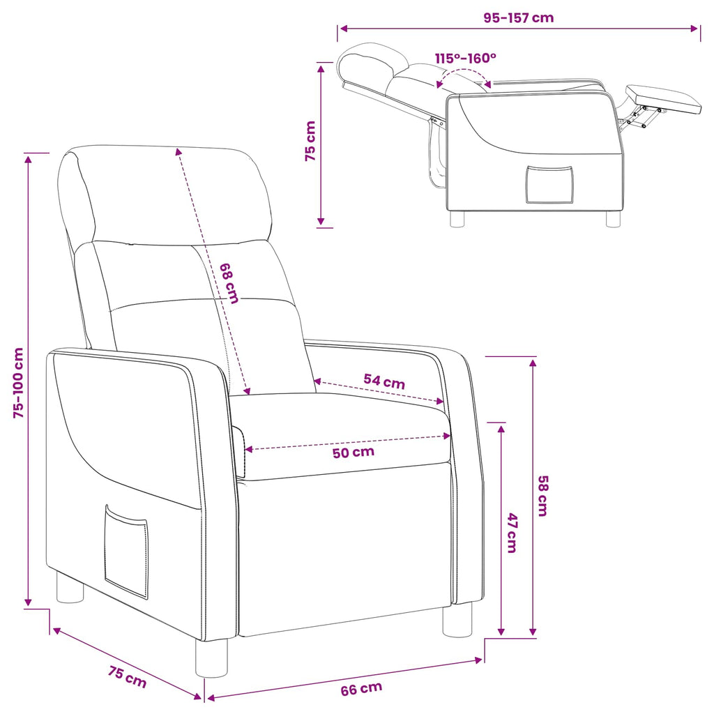 vidaXL Fotel recliner Ciemnoszary tkanina