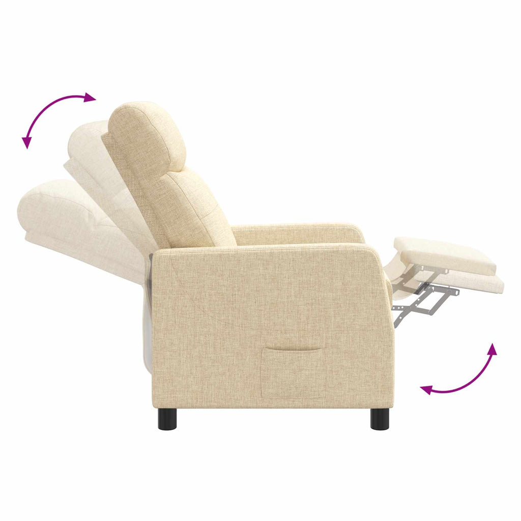 vidaXL Fotel recliner kremowy tkanina