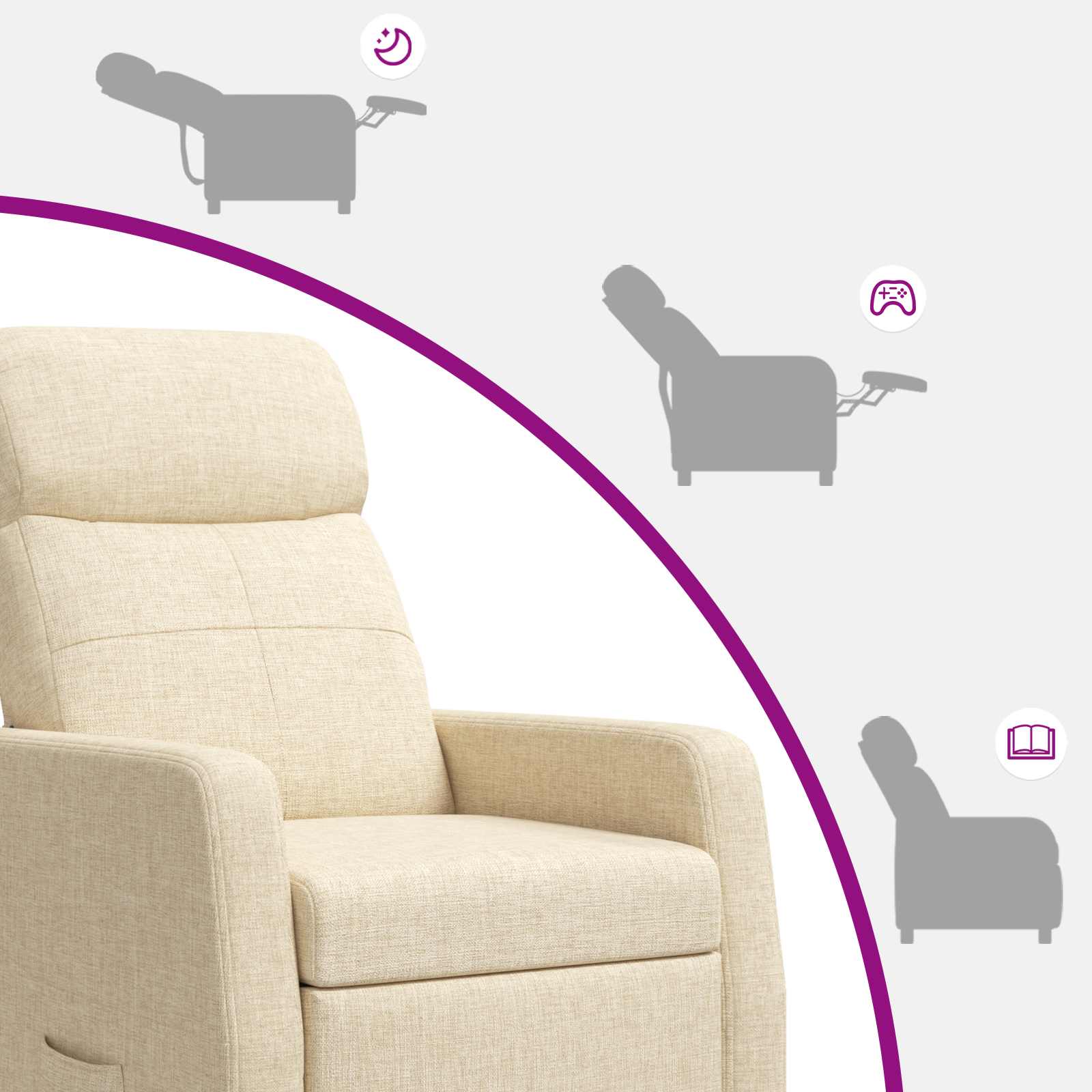 vidaXL Fotel recliner kremowy tkanina