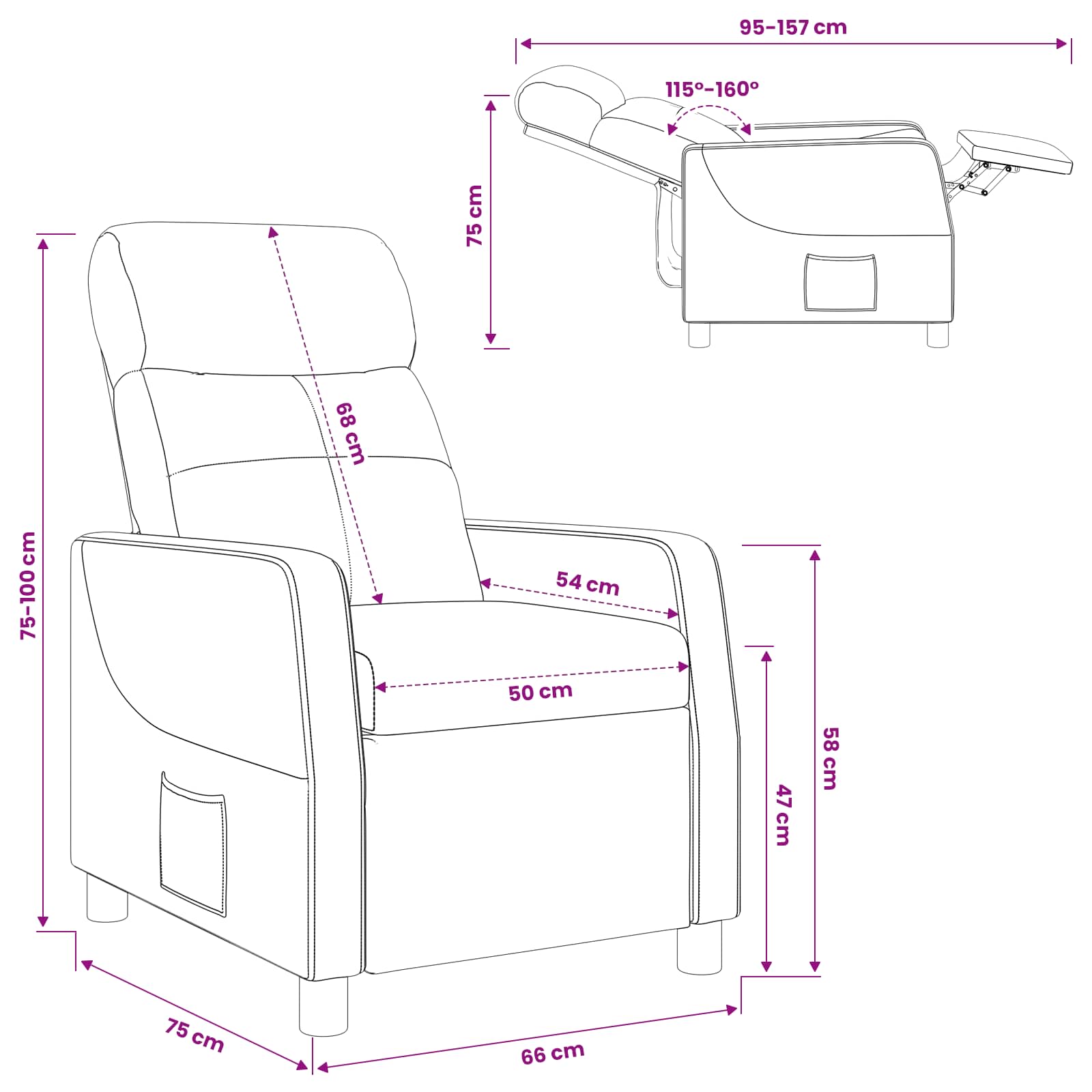 vidaXL Fotel recliner kremowy tkanina