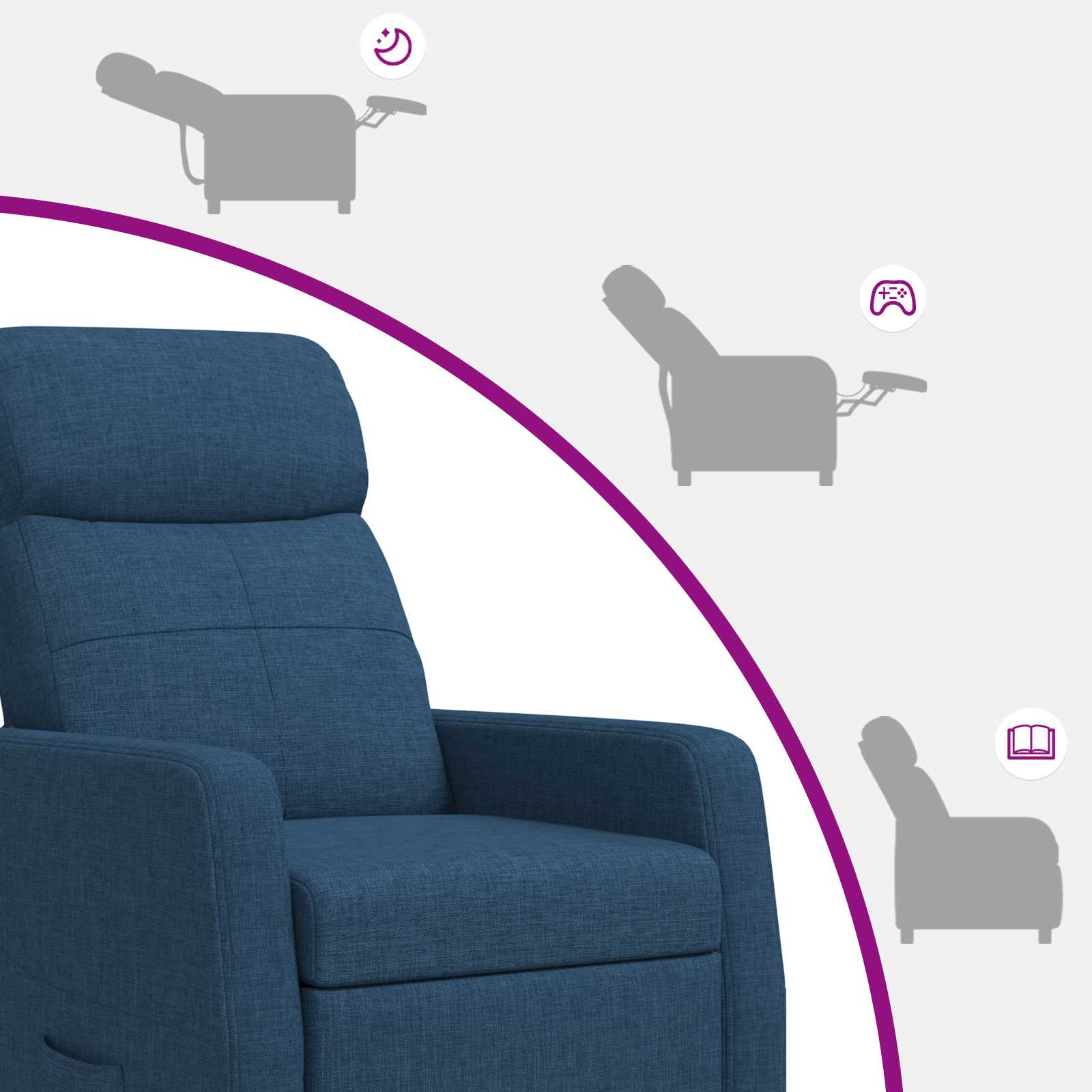 vidaXL Fotel recliner niebieski tkanina