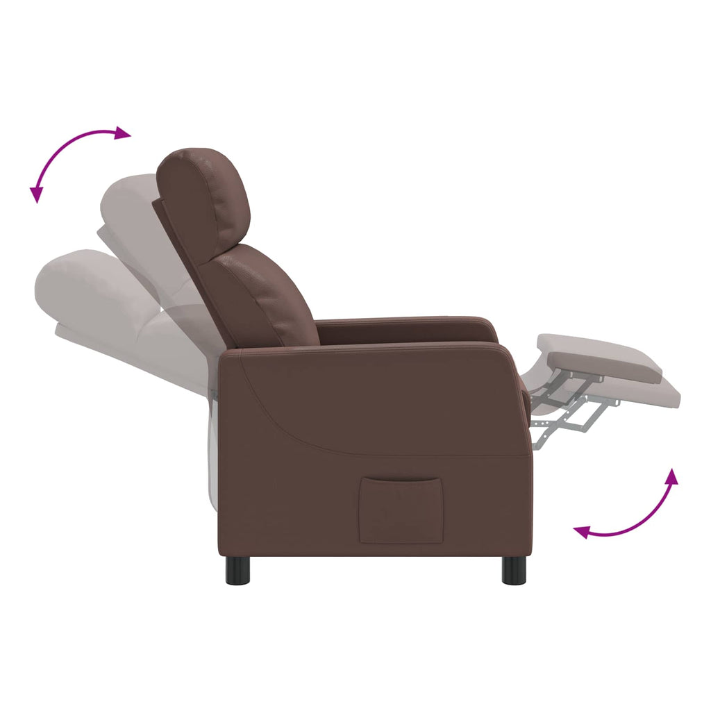 vidaXL Fotel recliner brązowy Ekoskóra