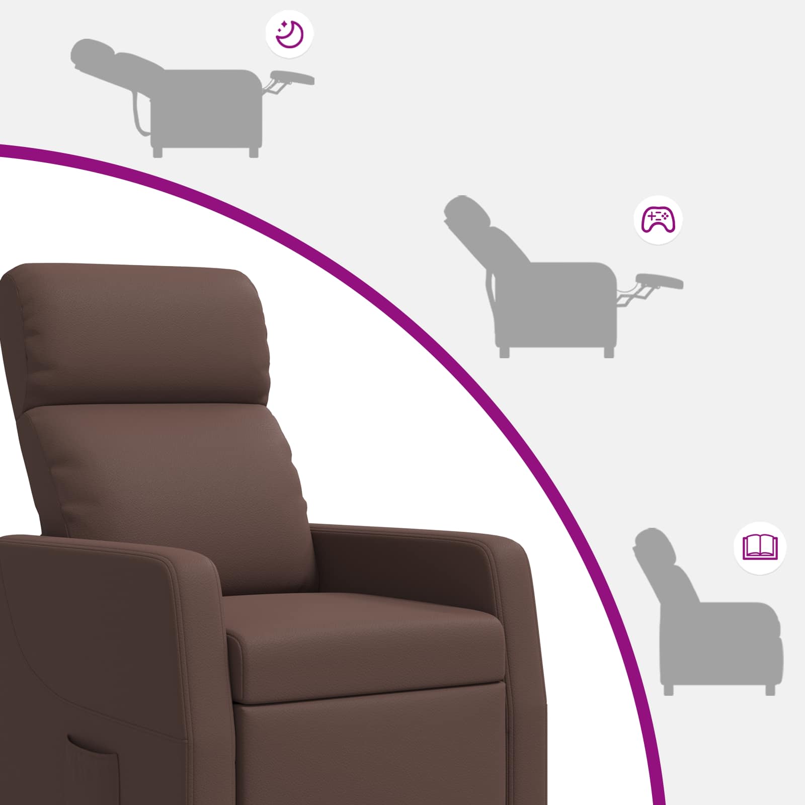vidaXL Fotel recliner brązowy Ekoskóra