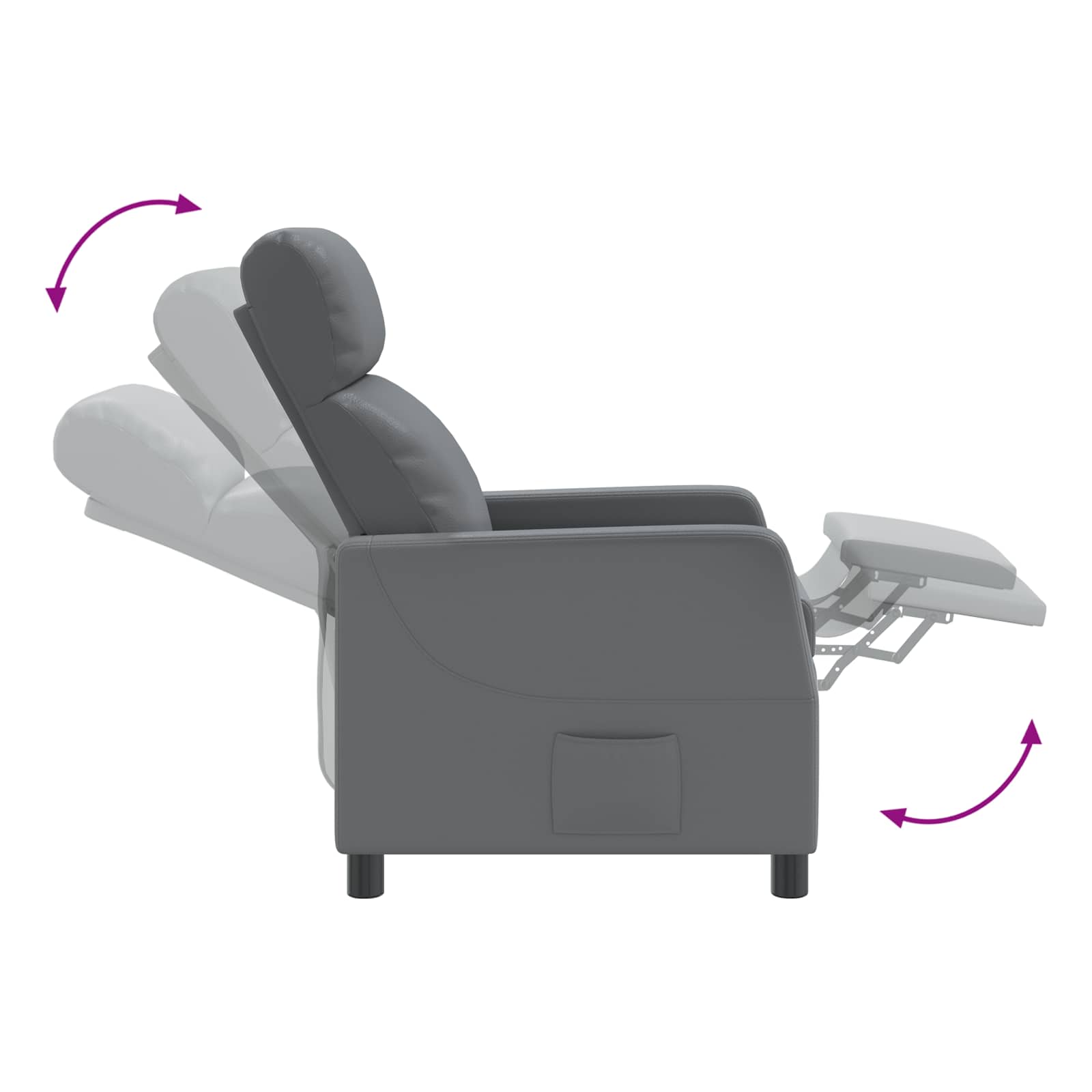vidaXL Fotel recliner Szary Ekoskóra