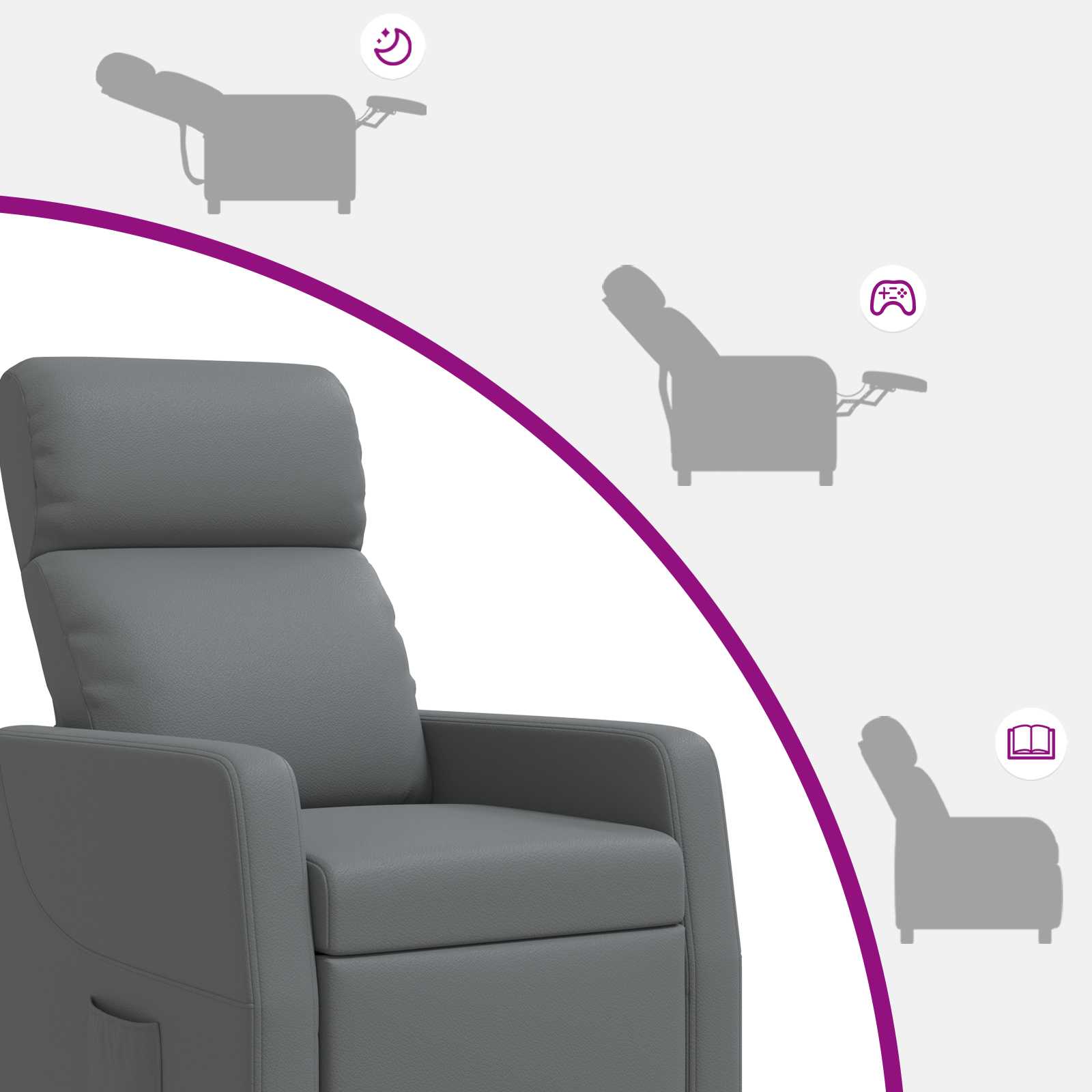 vidaXL Fotel recliner Szary Ekoskóra