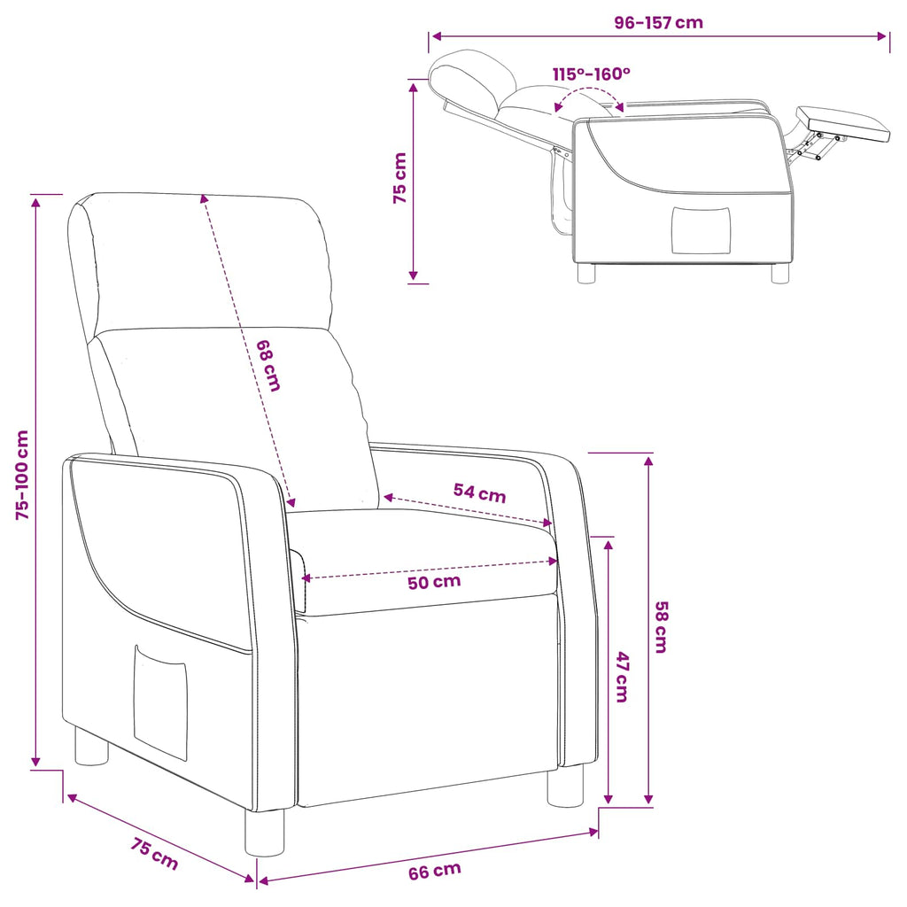 vidaXL Fotel recliner Szary Ekoskóra