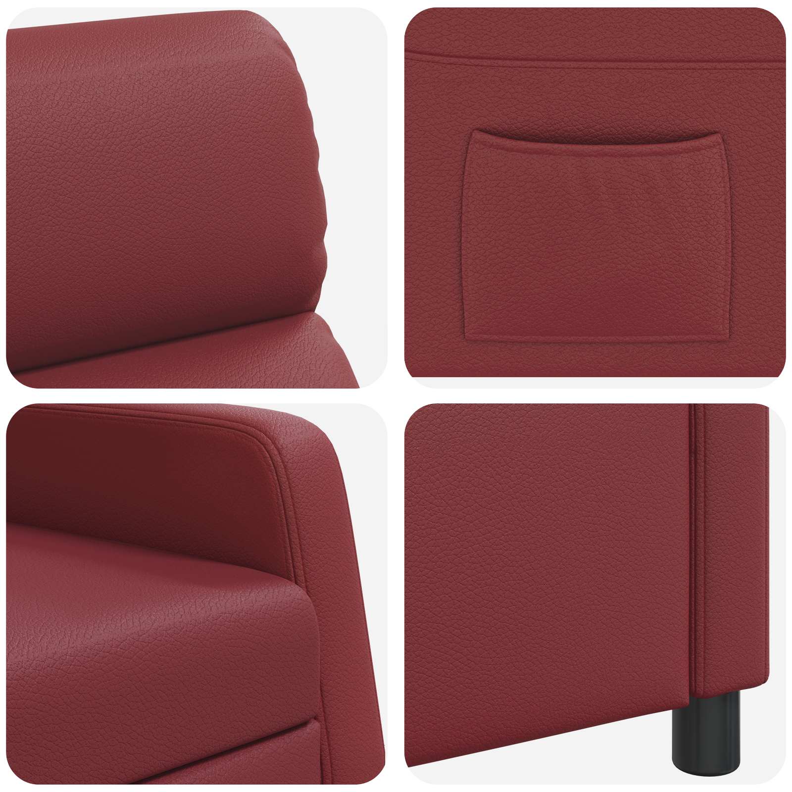 vidaXL Fotel recliner Czerwone wino Ekoskóra